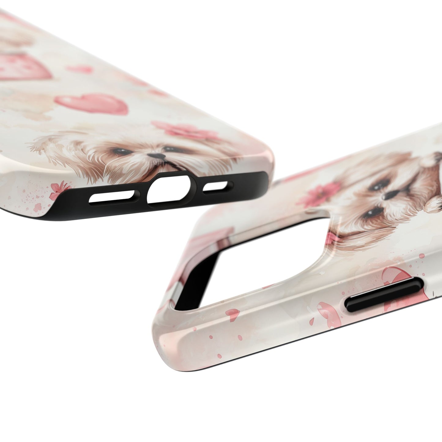 Floral Puppy in Teacup iPhone Case – Cute Pink Flower Design, Tough Dual - Layer Protection - BOGO Cases