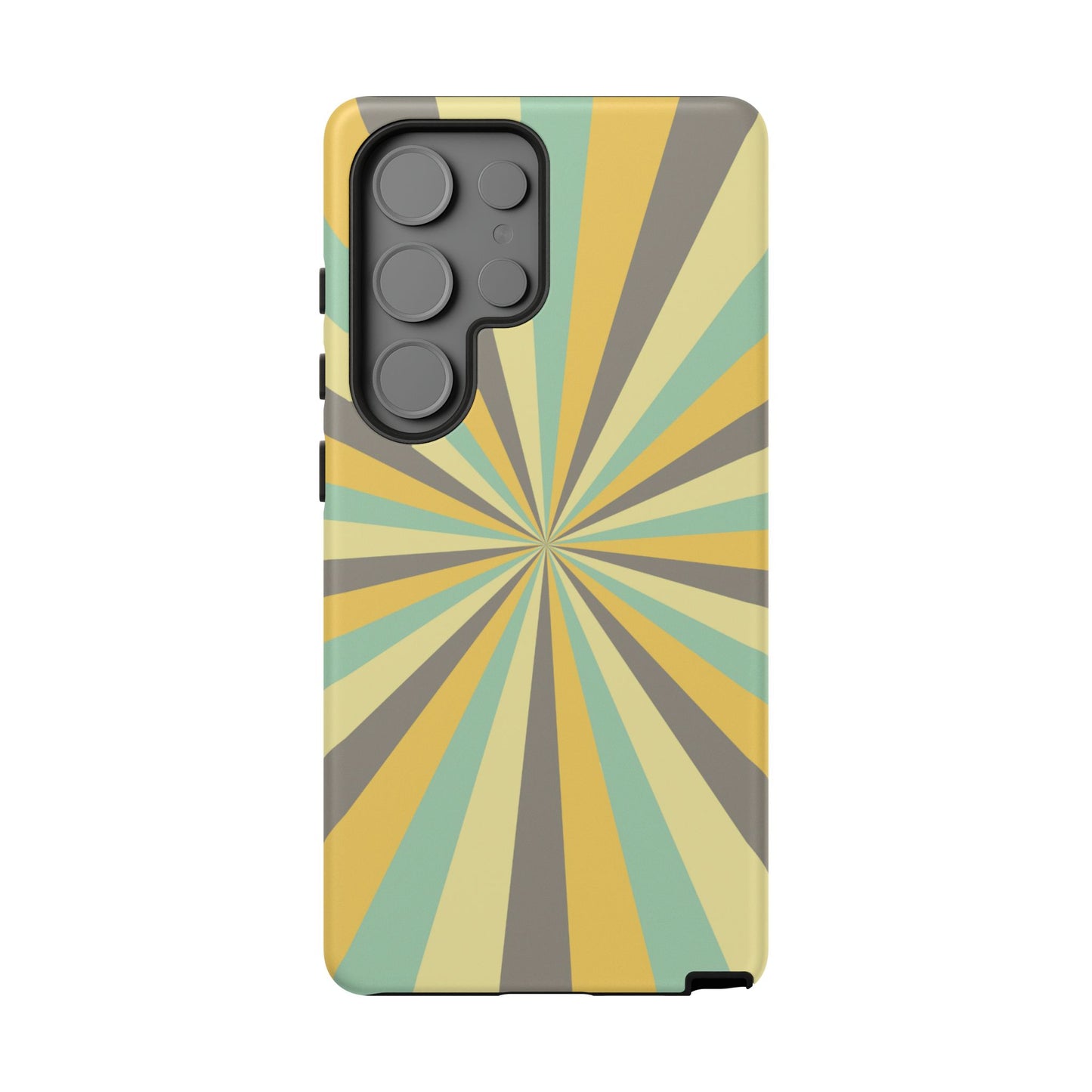 Vintage Sunburst Rays Samsung Galaxy Case – Bold 70s-Inspired Burst in Yellow, Mint, and Gray