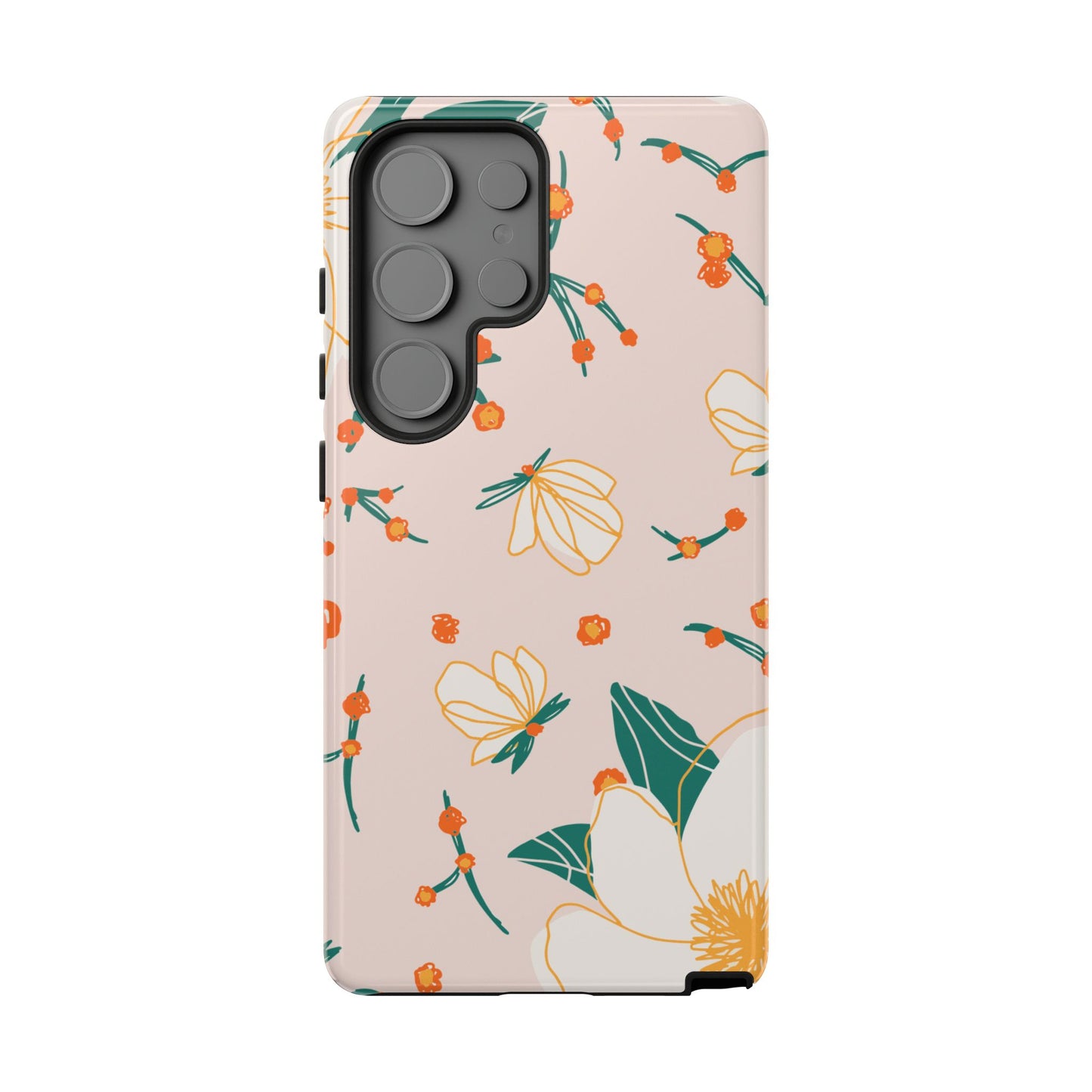 Elegant Magnolia Blossom Tough Samsung Galaxy Case – Soft Blush Background, Shock-Resistant Design