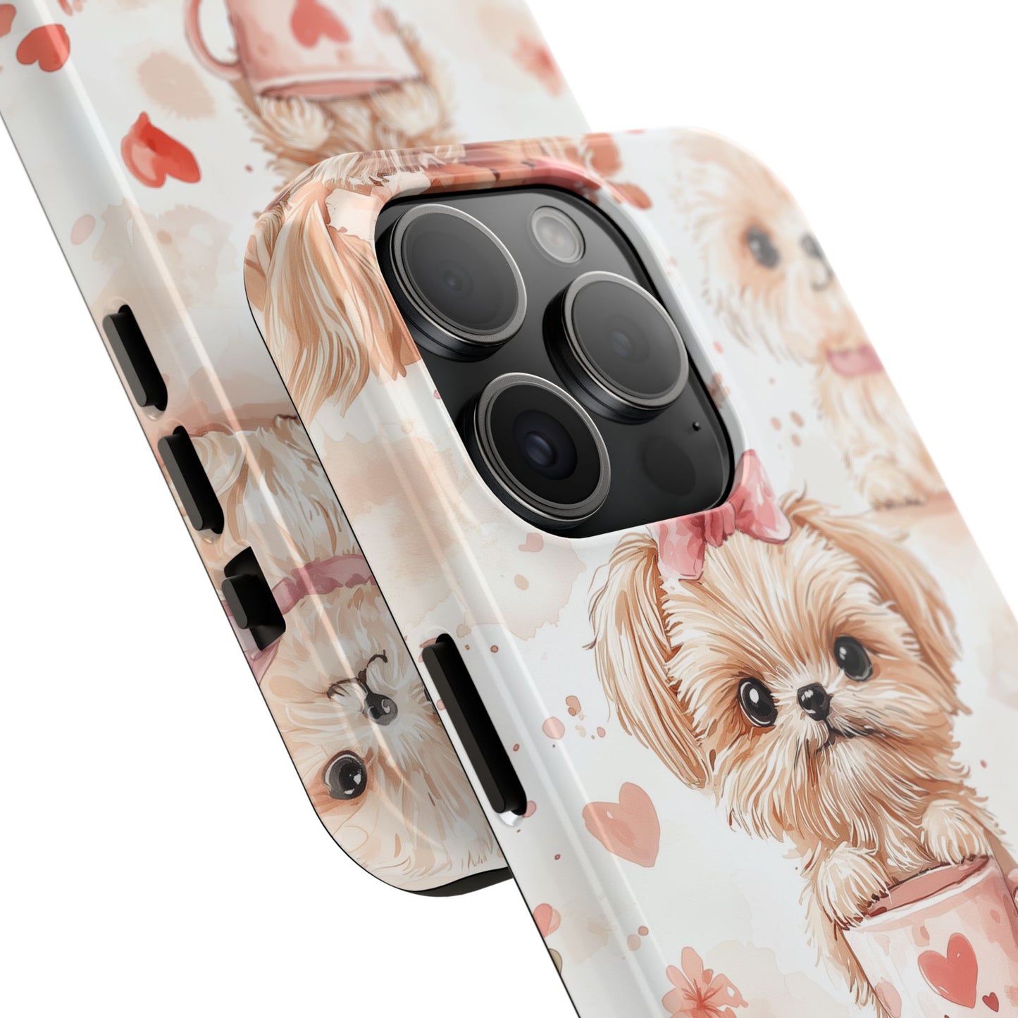 Puppies & Heart Mugs iPhone Case – Sweet Dog & Floral Design, Shockproof & Slim - BOGO Cases