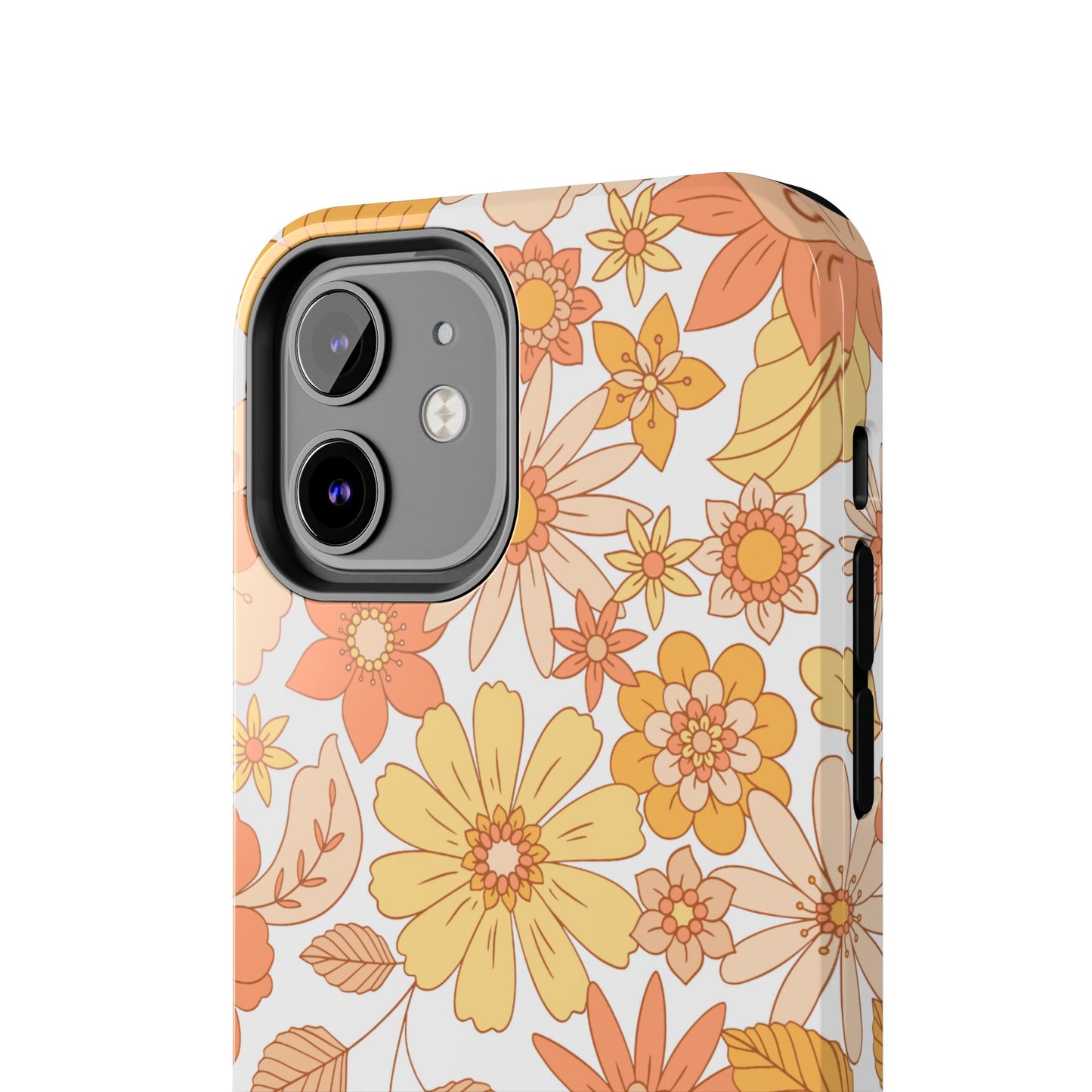 Vintage Floral Bloom iPhone Case – Warm Orange & Yellow Retro Flower Design with Matte Finish