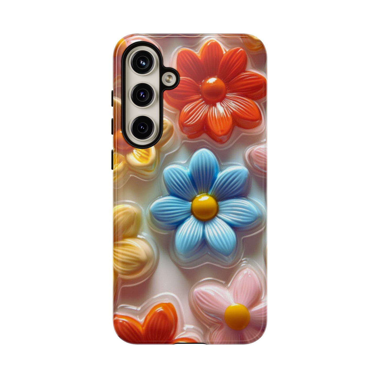 Glossy Retro Flower Samsung Galaxy Case – Colorful 3D Floral Design, Durable Protection
