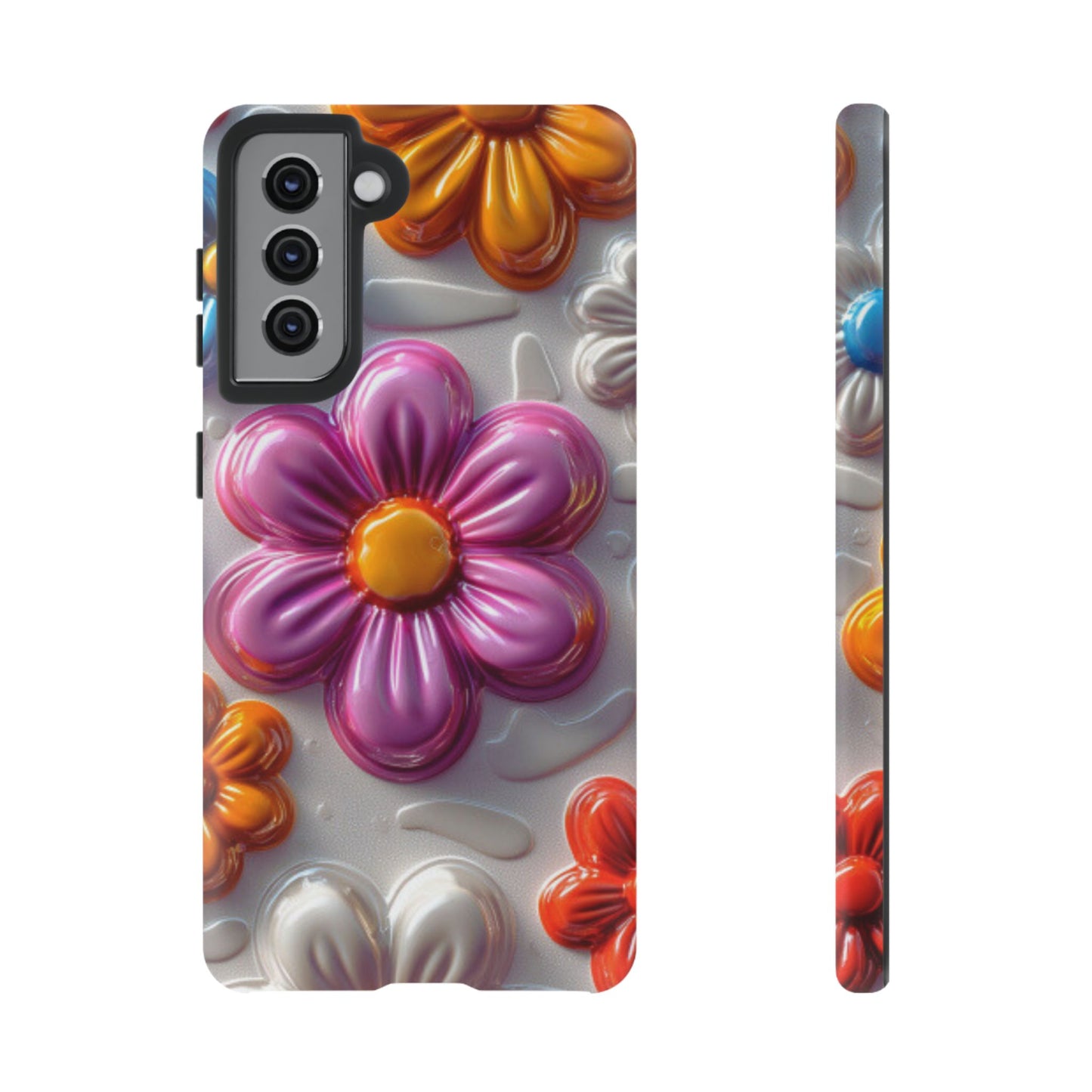 Glossy 3D Floral Samsung Galaxy  Case – Colorful Flower Pattern, Durable Protection