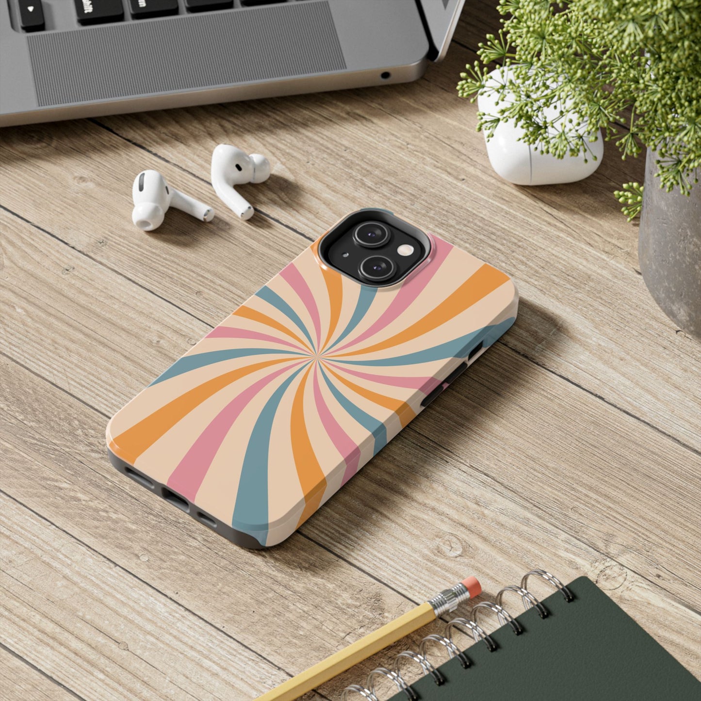 Retro Swirl Pattern iPhone Case – Bold 70s Vibe in Pink, Orange, and Teal