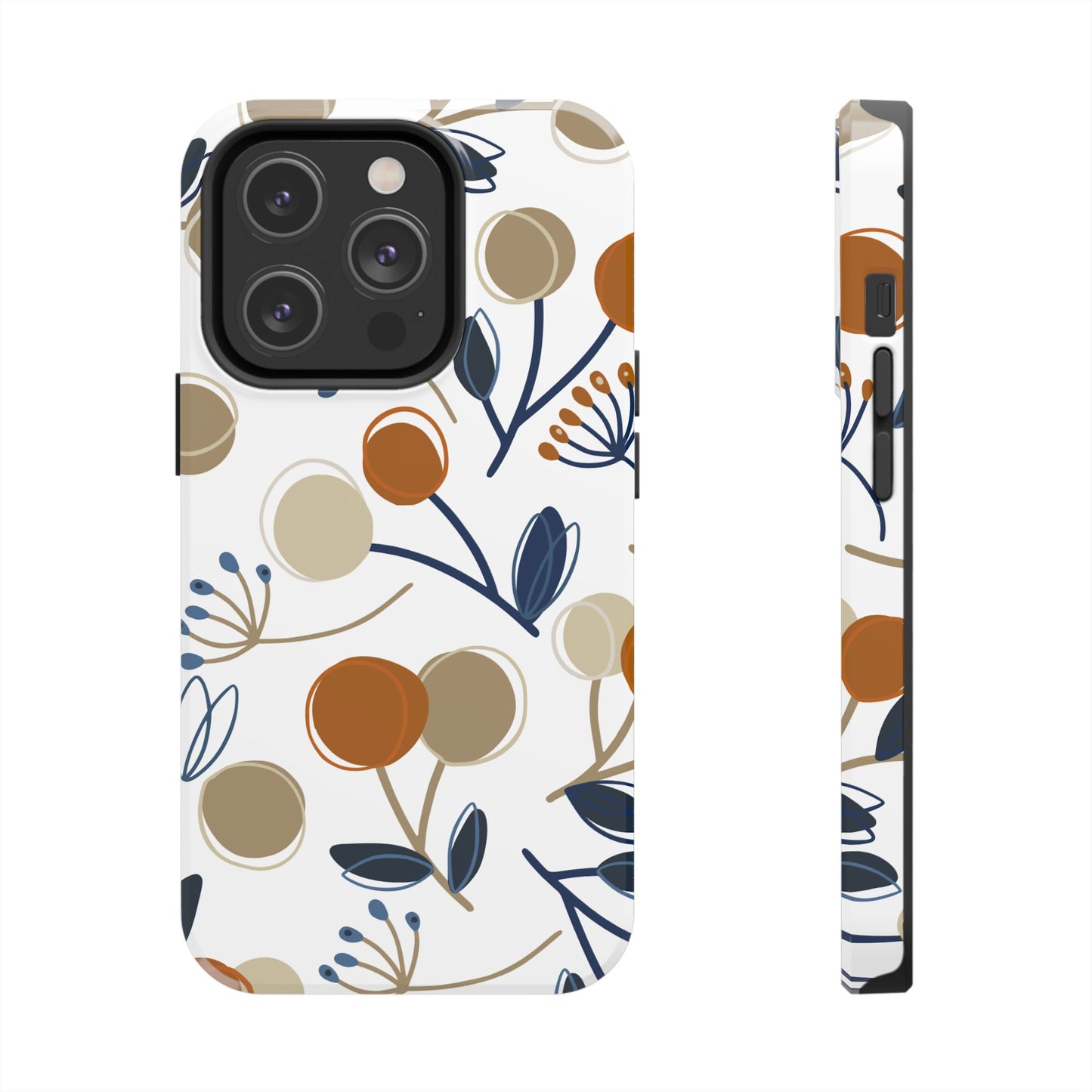 Modern Botanical Berries Tough iPhone Case – Earthy Tones & Navy Accents, Shock - Resistant - BOGO Cases
