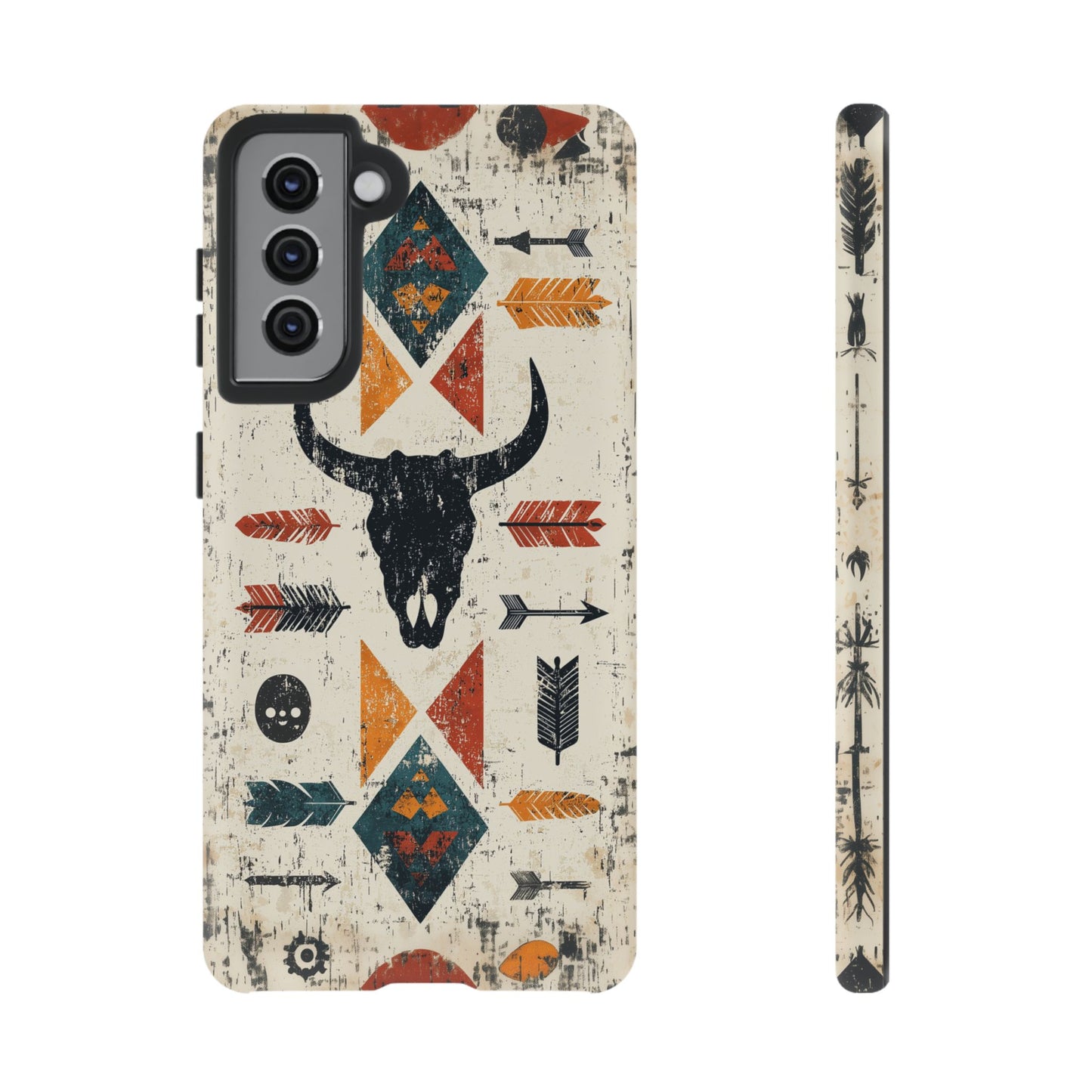 Tribal Bull Skull & Arrows Tough Samsung Galaxy Case – Rustic Western Design, Dual-Layer Protection