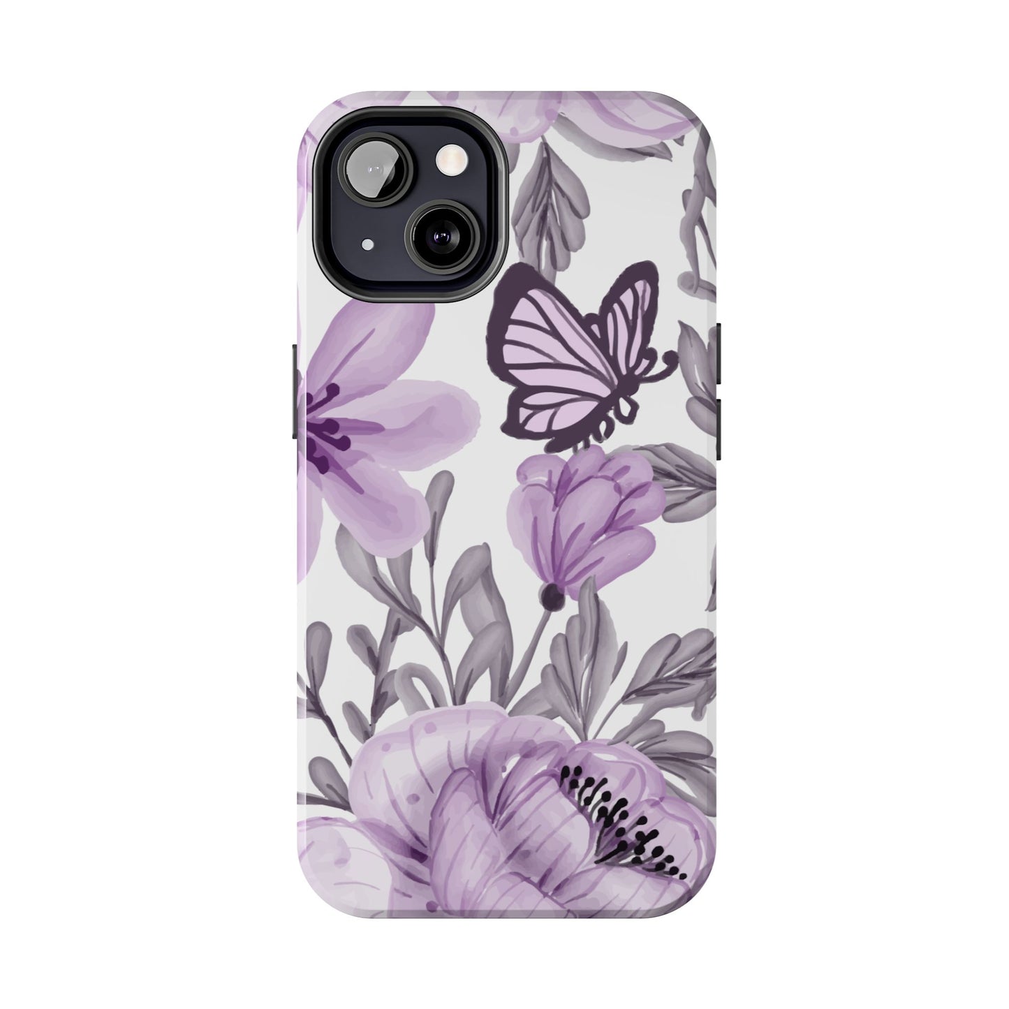 Lavender Bloom Butterfly iPhone Case – Delicate Floral Design with Watercolor Details