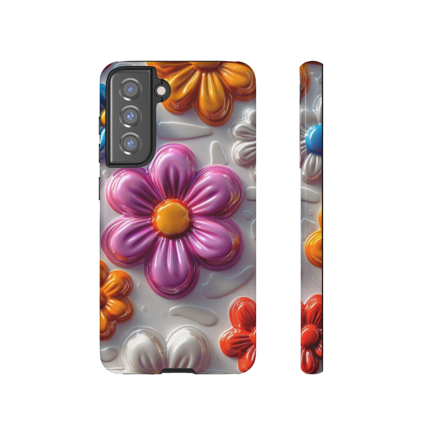 Glossy 3D Floral Samsung Galaxy  Case – Colorful Flower Pattern, Durable Protection