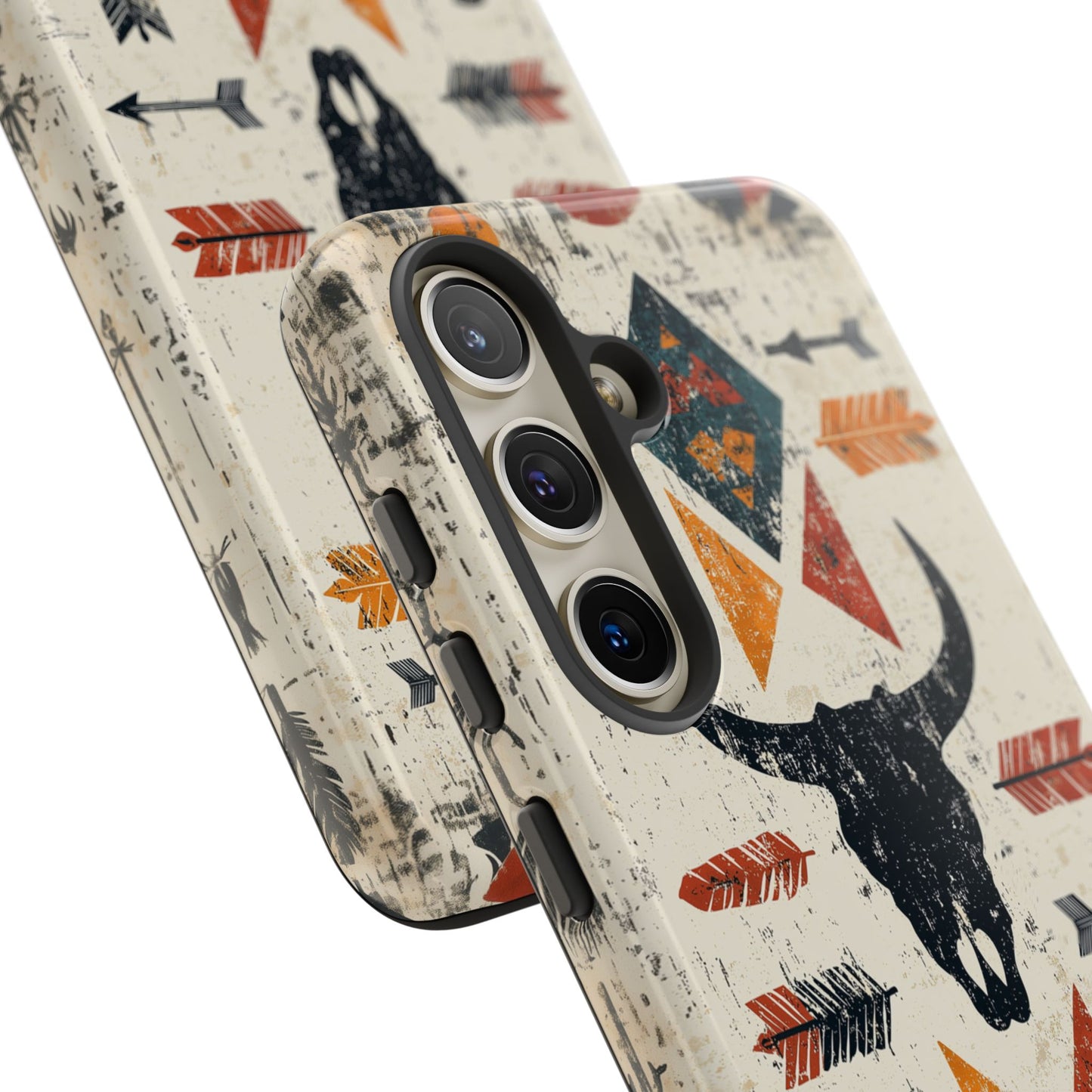 Tribal Bull Skull & Arrows Tough Samsung Galaxy Case – Rustic Western Design, Dual-Layer Protection