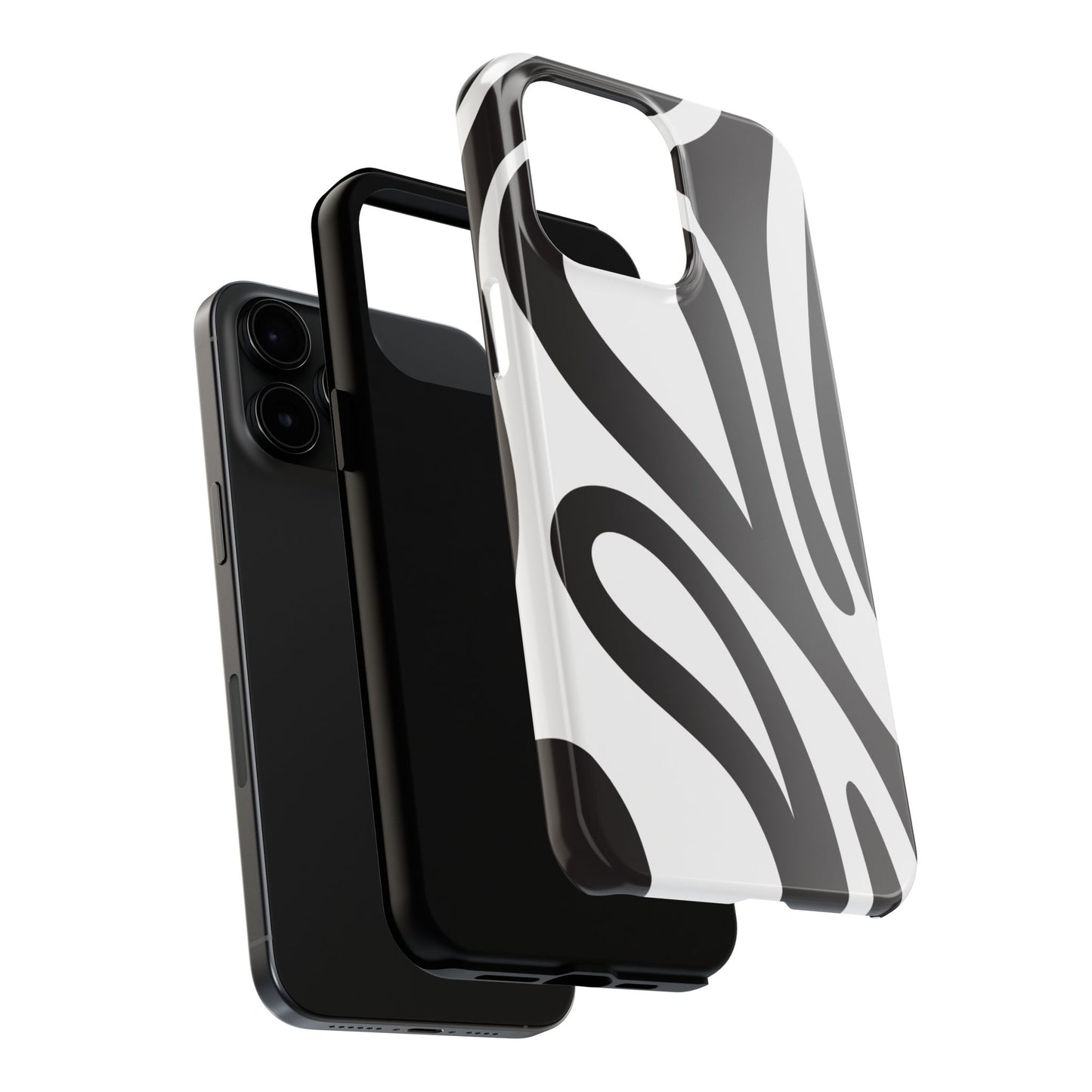 Modern Black and White Abstract Tough iPhone Case – Bold Graphic Pattern with Dual-Layer Protection