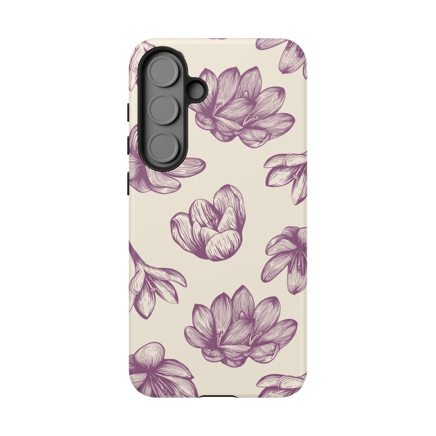 Vintage Botanical Floral Tough Samsung Galaxy  Case – Hand-Drawn Purple Flowers, Shockproof Design