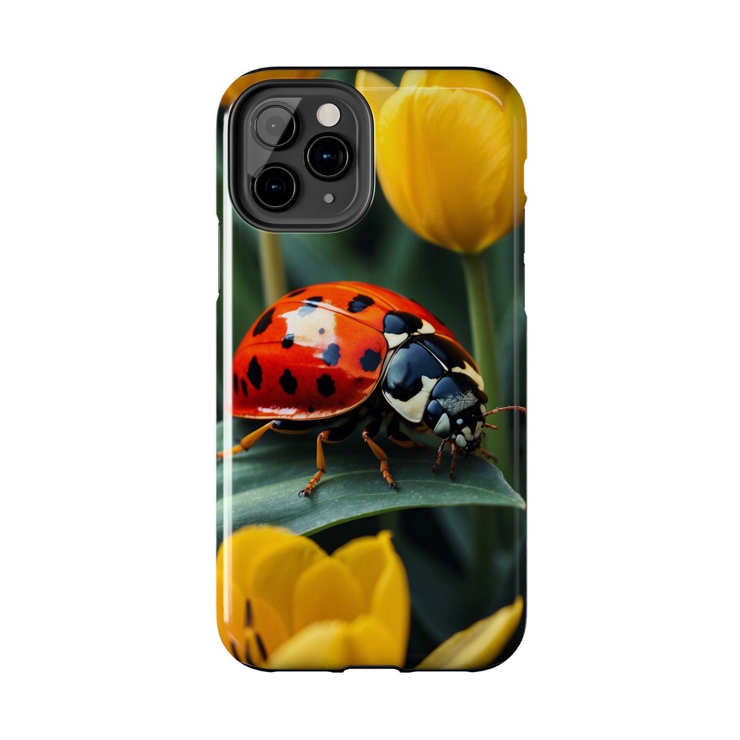 iPhone Case: Vibrant Ladybug Amidst a Lush Yellow Flower Garden