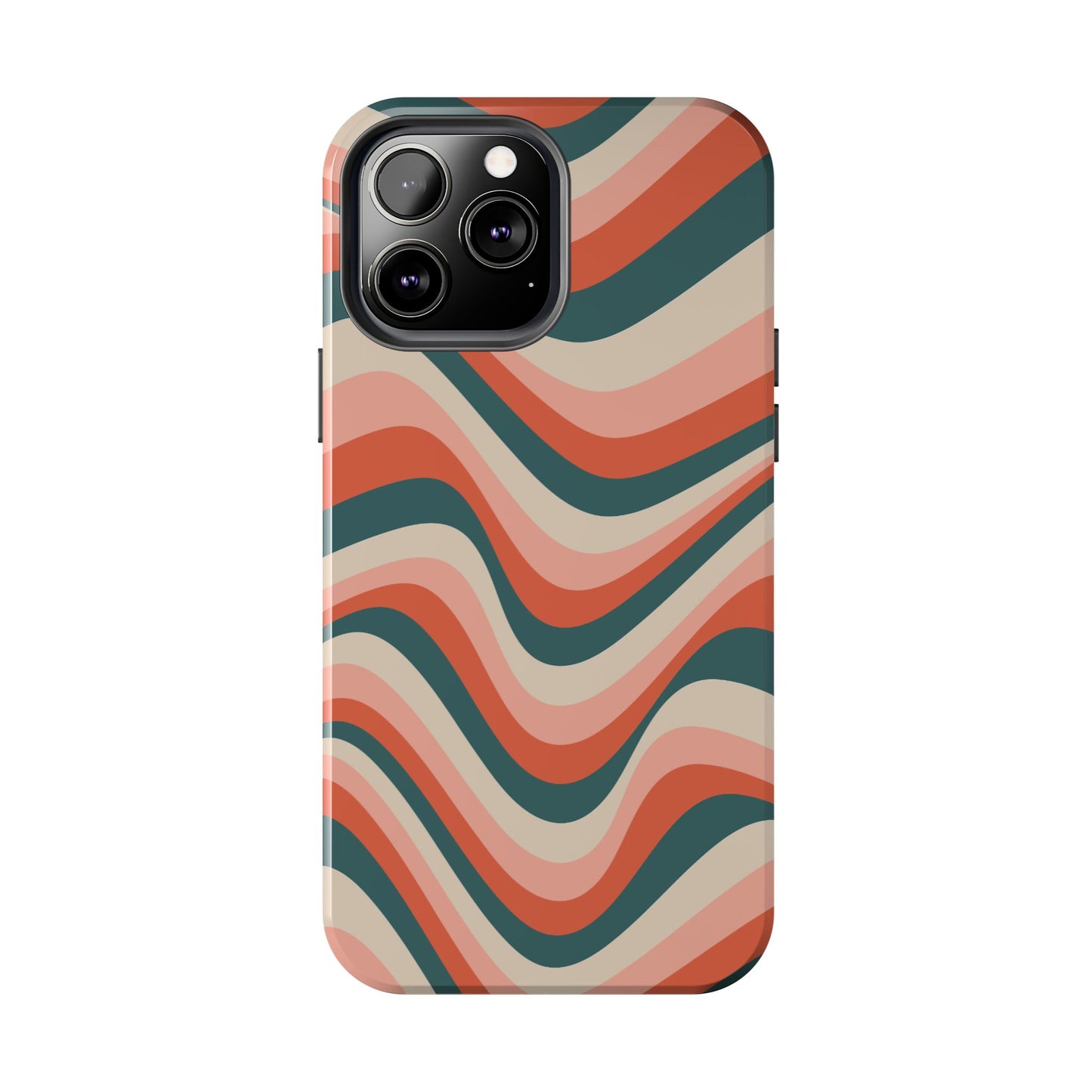 Groovy Waves iPhone Case – Retro 70s-Inspired Stripes in Coral, Cream, and Teal
