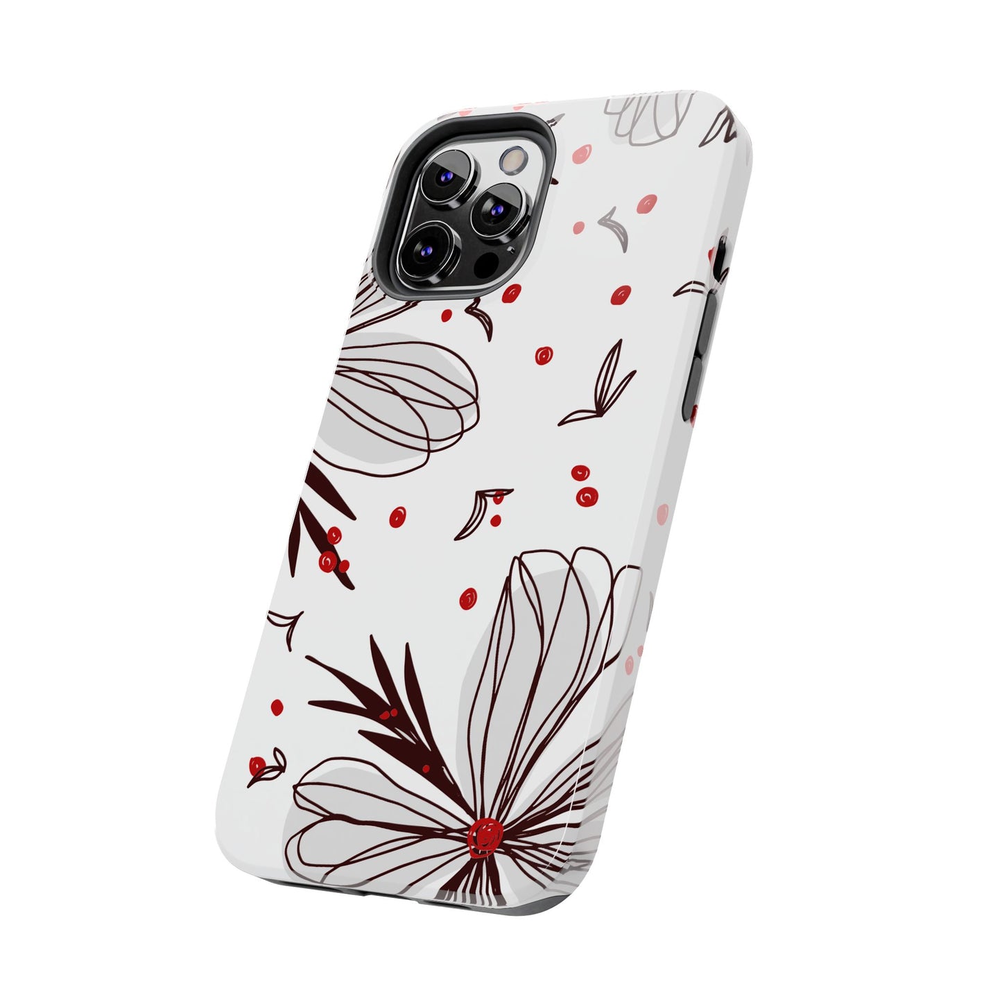 Minimalist Line Art Floral Tough iPhone Case – Bold Red and Black Design, Shockproof Protection - BOGO Cases