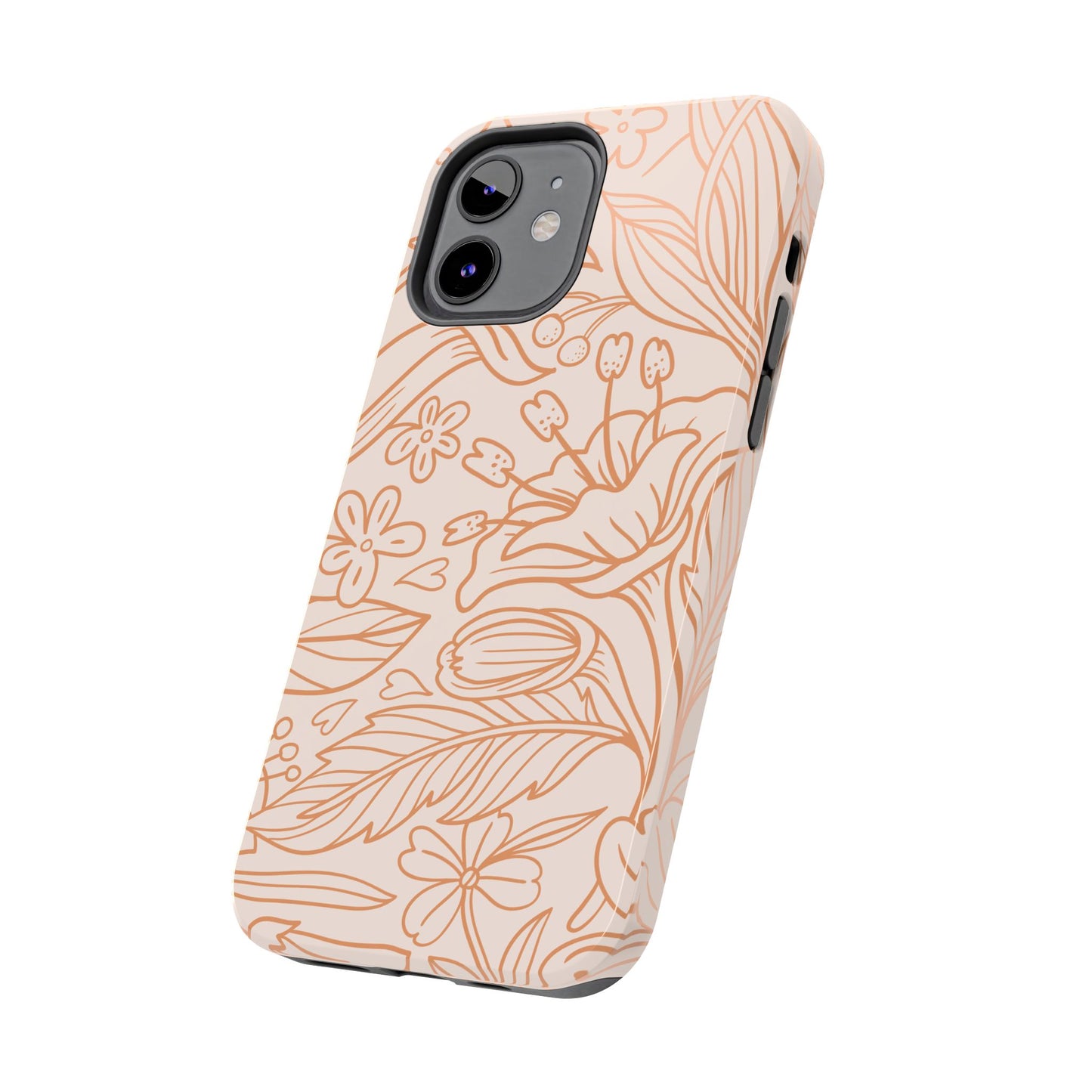 Soft Terracotta Floral Line Art Tough iPhone Case – Minimalist Botanical Design with Dual-Layer Protection
