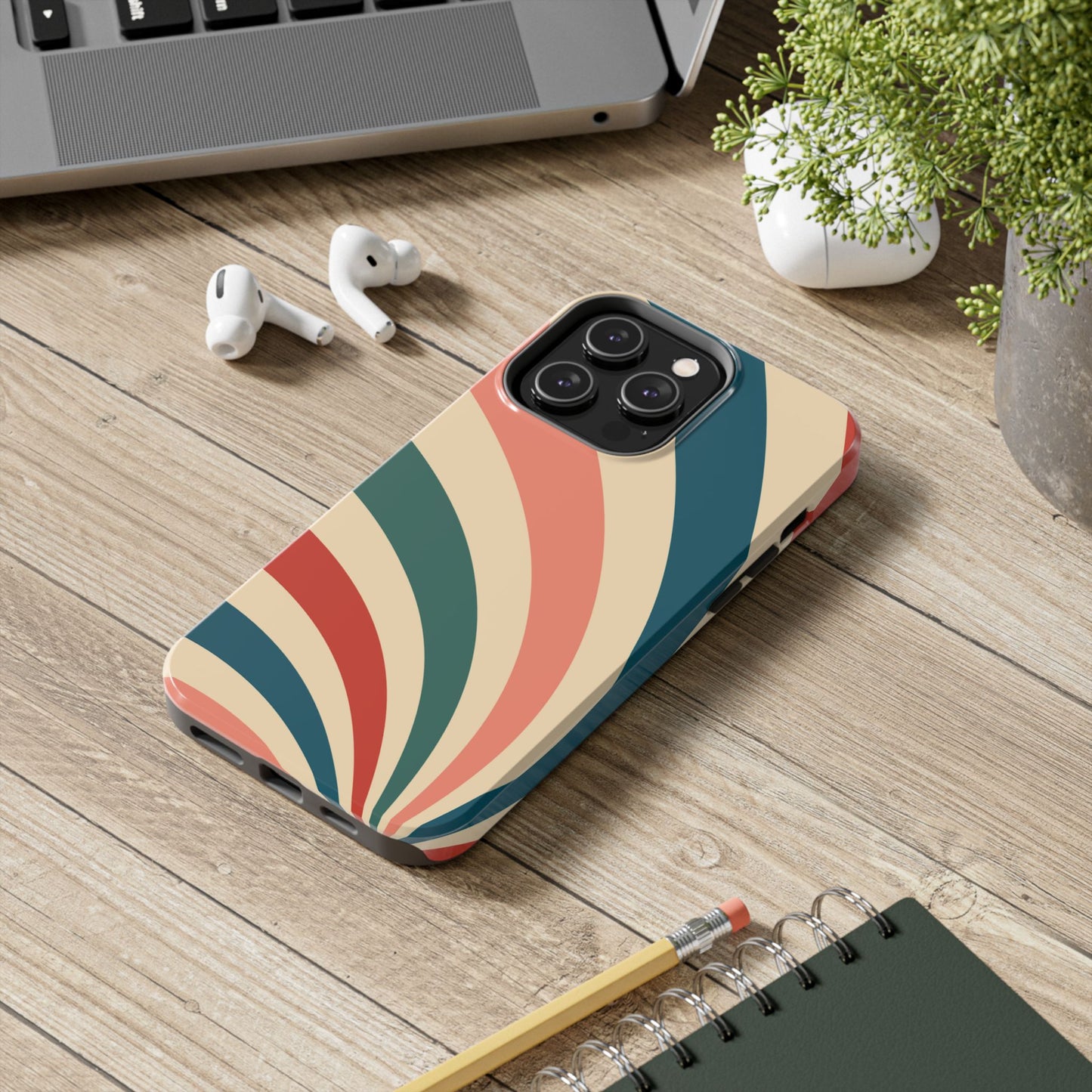 Retro Sunburst Swirl iPhone Case – Dual-Layer Protection with Bold 70s Vibes