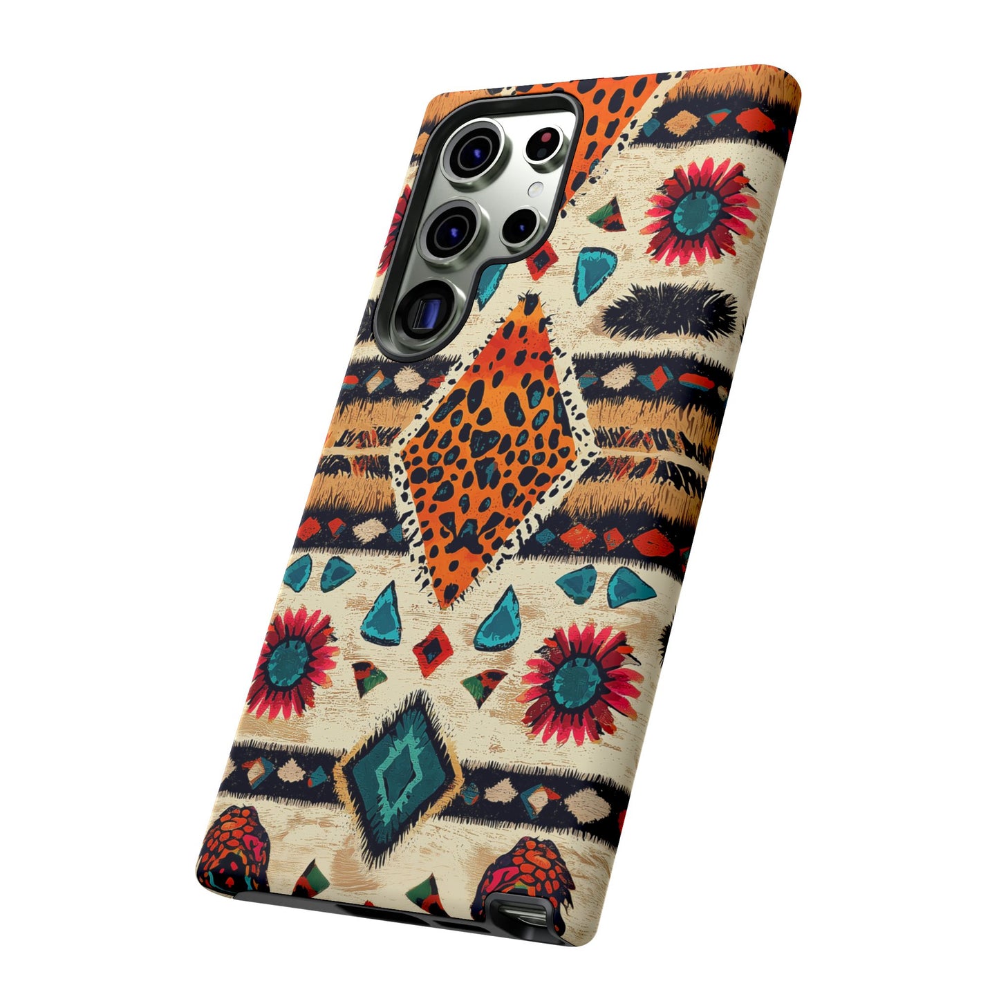 Wild Boho Leopard Print & Floral Tough Samsung Galaxy  Case – Eclectic Tribal Design, Dual-Layer Protection