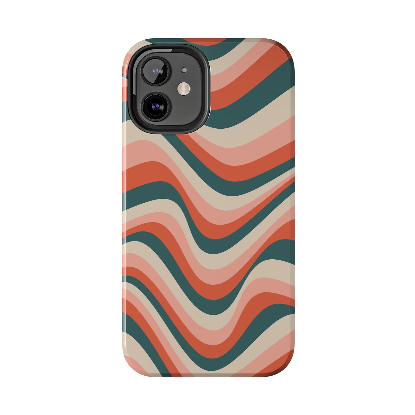 Groovy Waves iPhone Case – Retro 70s-Inspired Stripes in Coral, Cream, and Teal