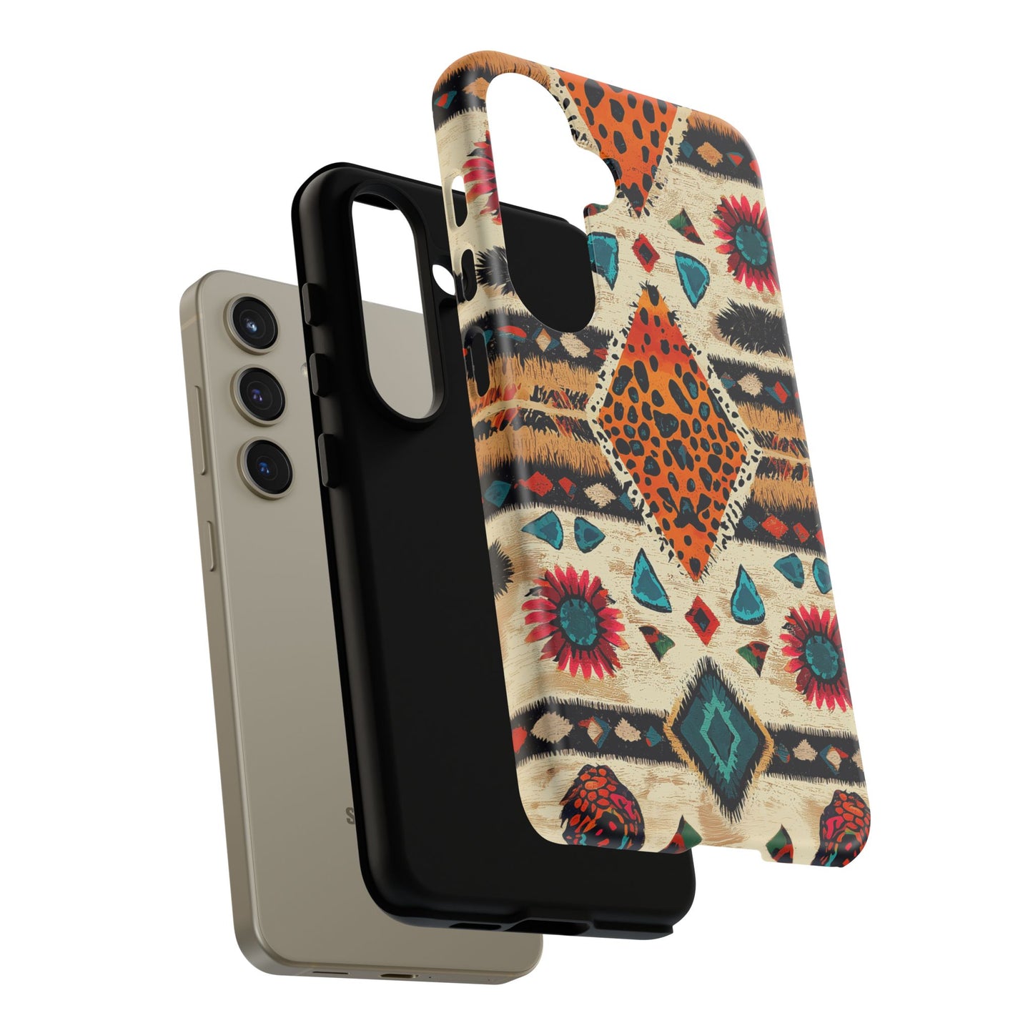 Wild Boho Leopard Print & Floral Tough Samsung Galaxy  Case – Eclectic Tribal Design, Dual-Layer Protection