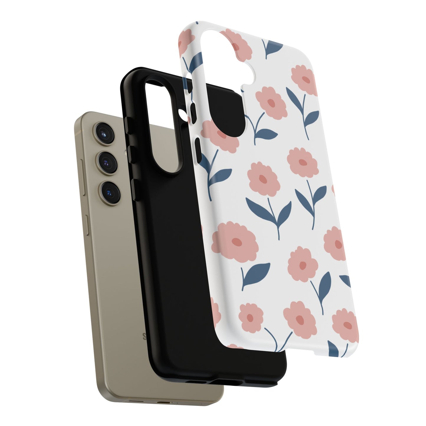 Playful Pink Floral Tough Samsung Galaxy Case – Soft Pastel Design, Slim & Shockproof