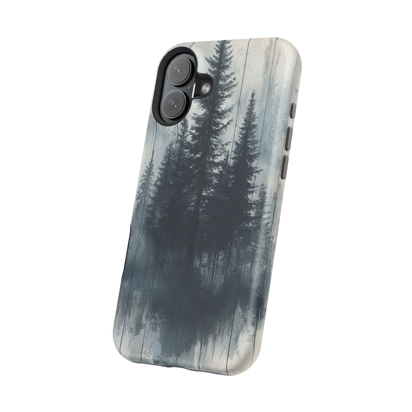Rustic Pine Forest MagSafe iPhone Case - Blue Toned Woodland Design