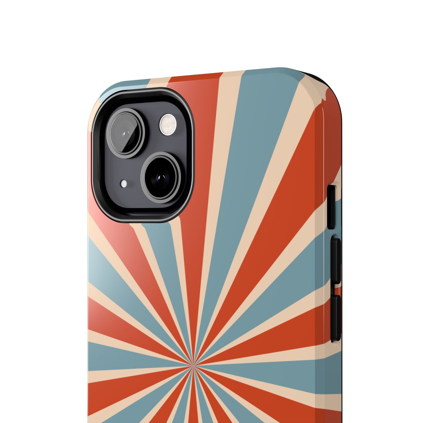 Vintage Blue & Red Sunburst iPhone Case – Bold Geometric Pattern, Shock-Resistant Cover