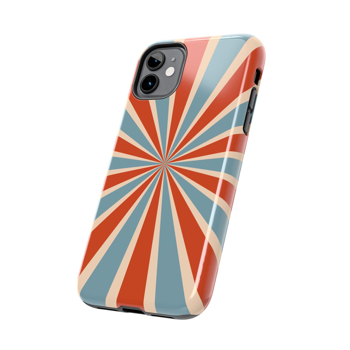Vintage Blue & Red Sunburst iPhone Case – Bold Geometric Pattern, Shock-Resistant Cover