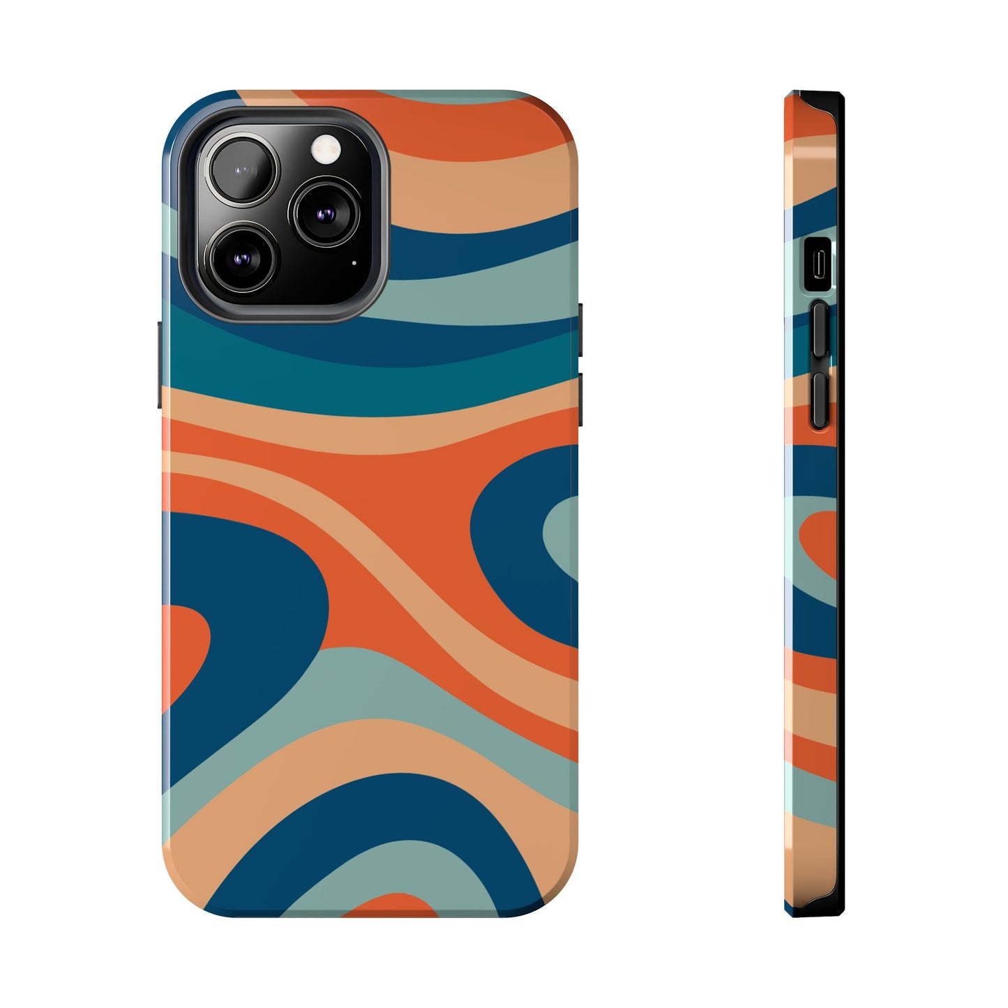 Retro Vibe Wavy Stripes iPhone Case – 70s-Inspired in Teal, Orange, and Rust