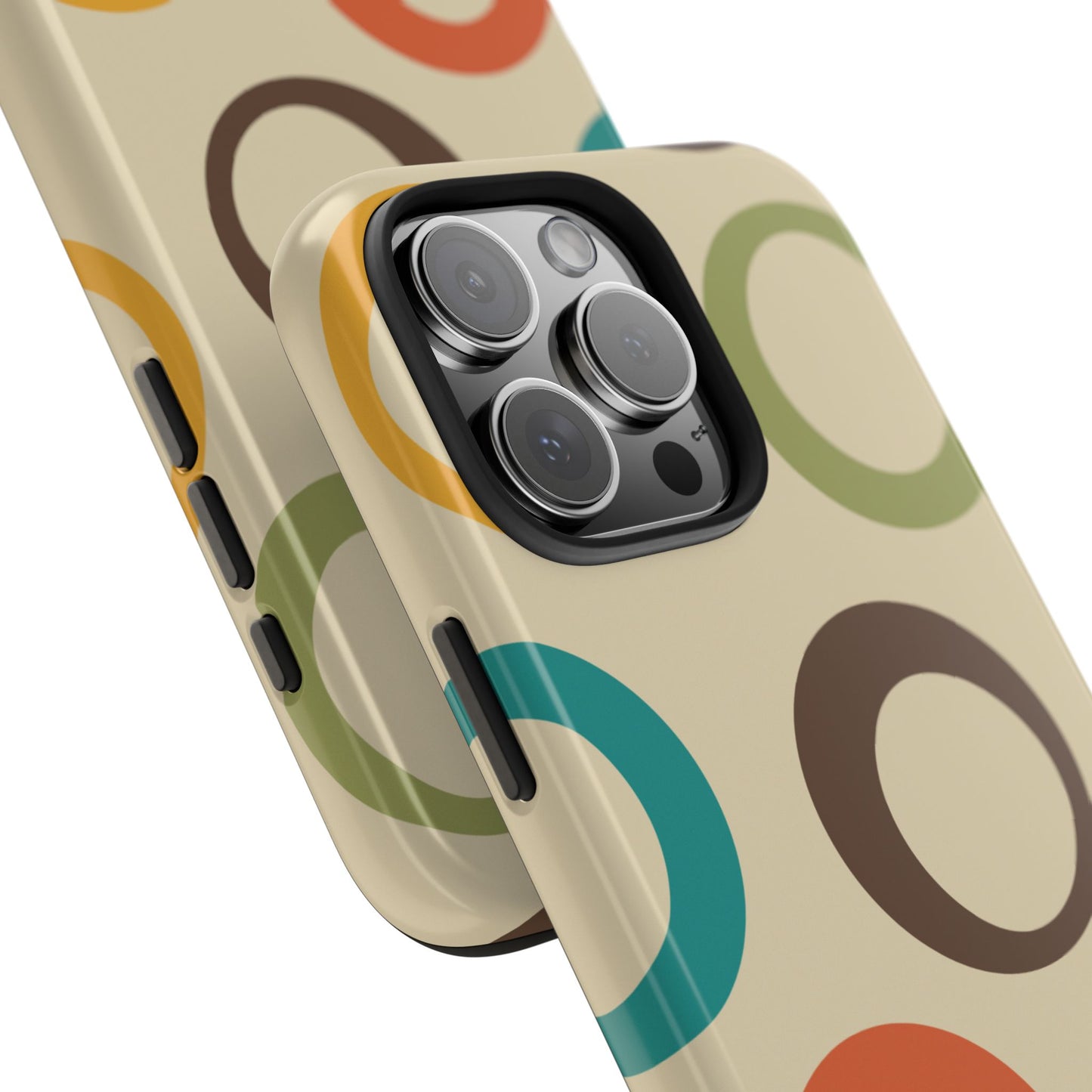 Retro Colorful Rings iPhone Case – Shockproof, Matte Finish, Dual-Layer Protection