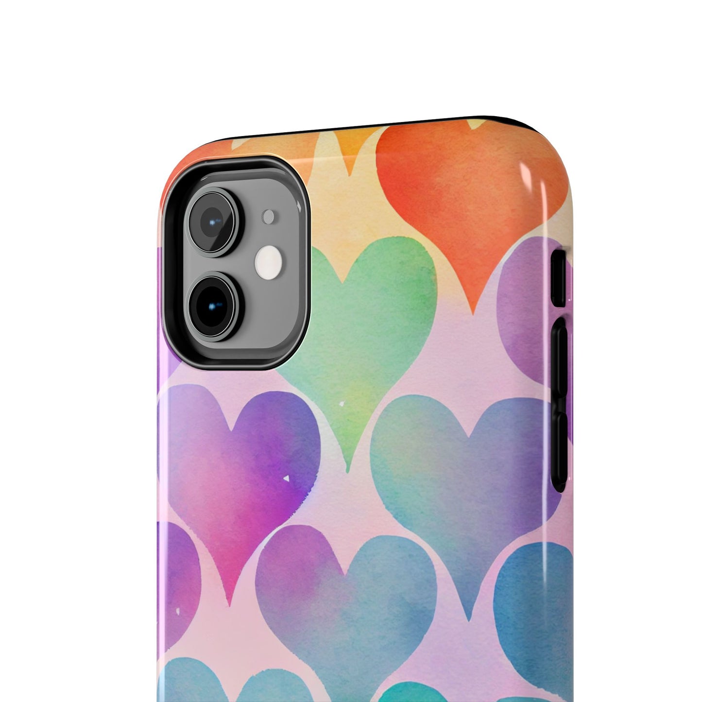 Rainbow Hearts Watercolor iPhone Case – Slim Design, Glossy Finish