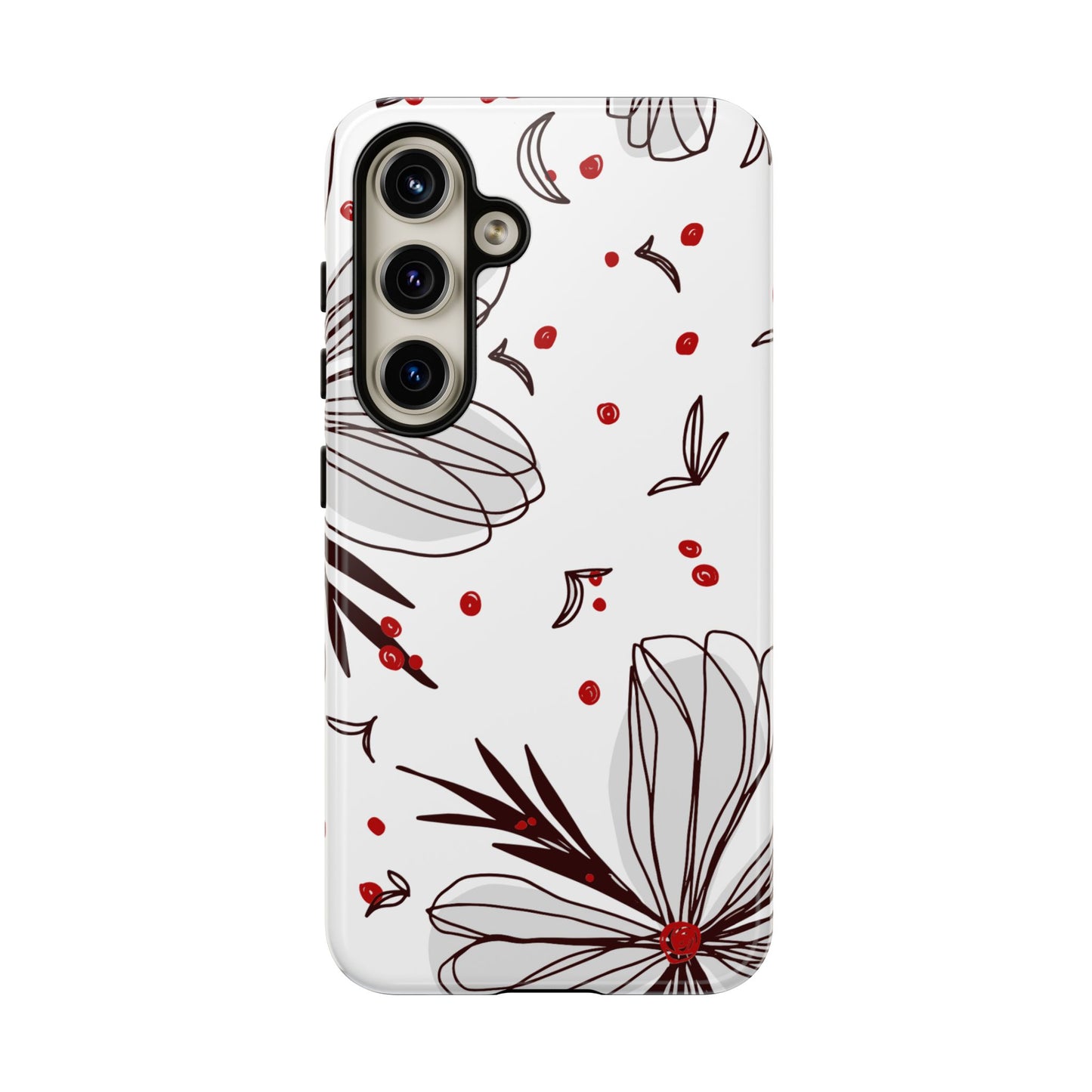 Minimalist Line Art Floral Tough Samsung Galaxy  Case – Bold Red and Black Design, Shockproof Protection