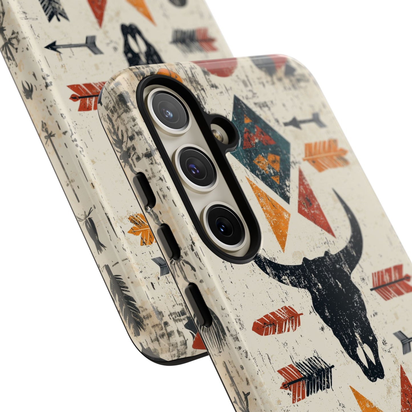 Tribal Bull Skull & Arrows Tough Samsung Galaxy Case – Rustic Western Design, Dual-Layer Protection