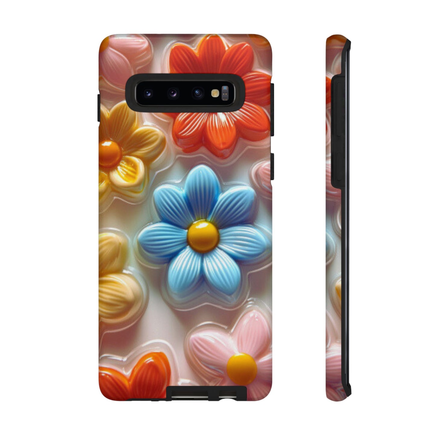 Glossy Retro Flower Samsung Galaxy Case – Colorful 3D Floral Design, Durable Protection