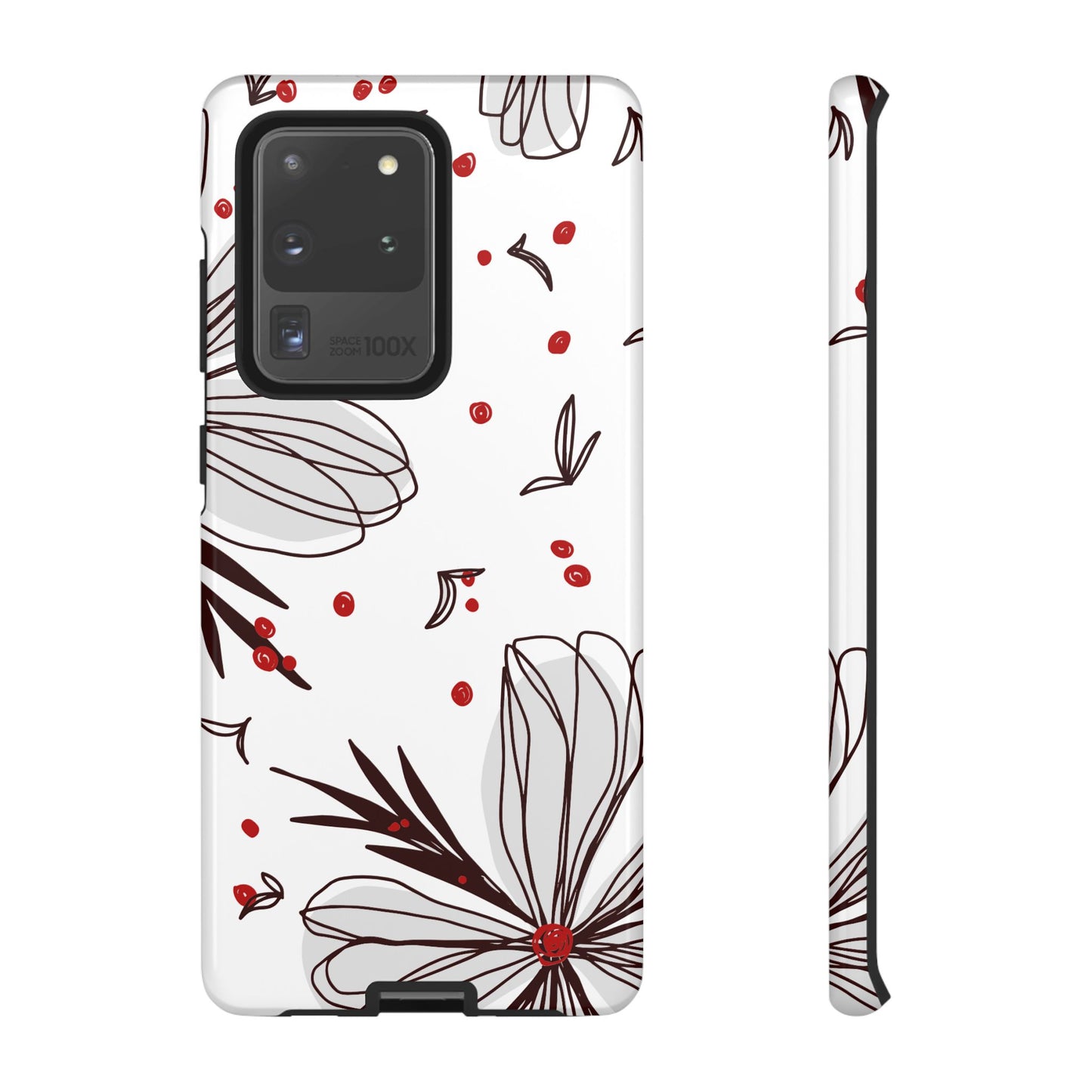 Minimalist Line Art Floral Tough Samsung Galaxy  Case – Bold Red and Black Design, Shockproof Protection