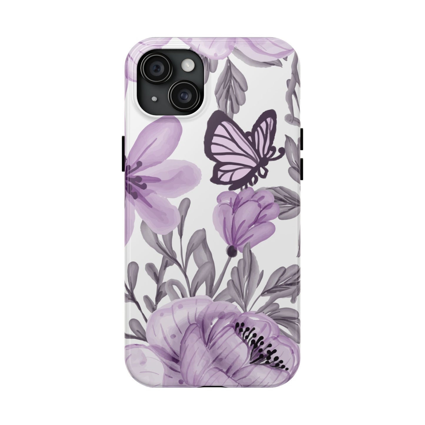 Lavender Bloom Butterfly iPhone Case – Delicate Floral Design with Watercolor Details