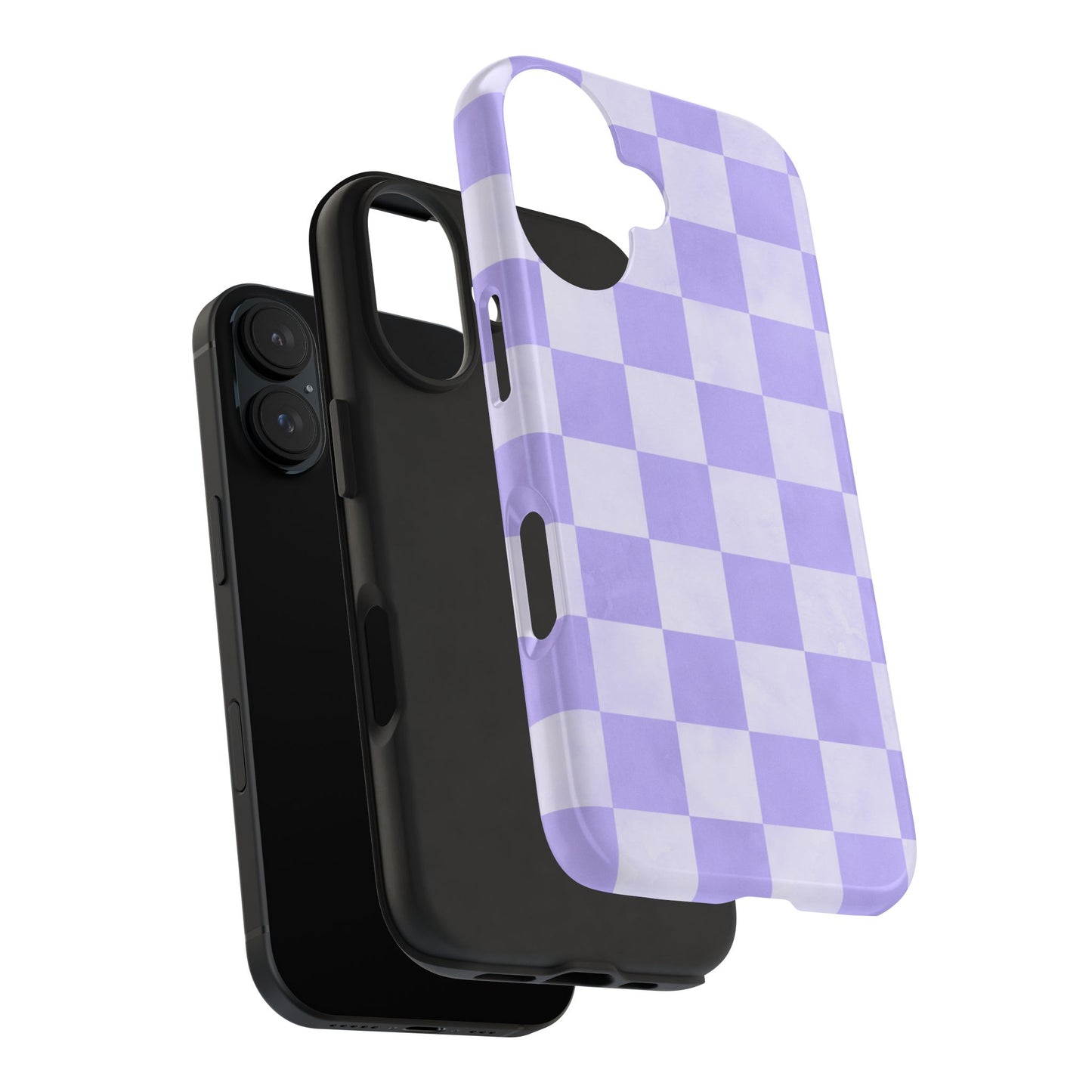 Lavender Checkerboard iPhone Case – Shockproof, Smooth Matte Finish, Dual-Layer Design