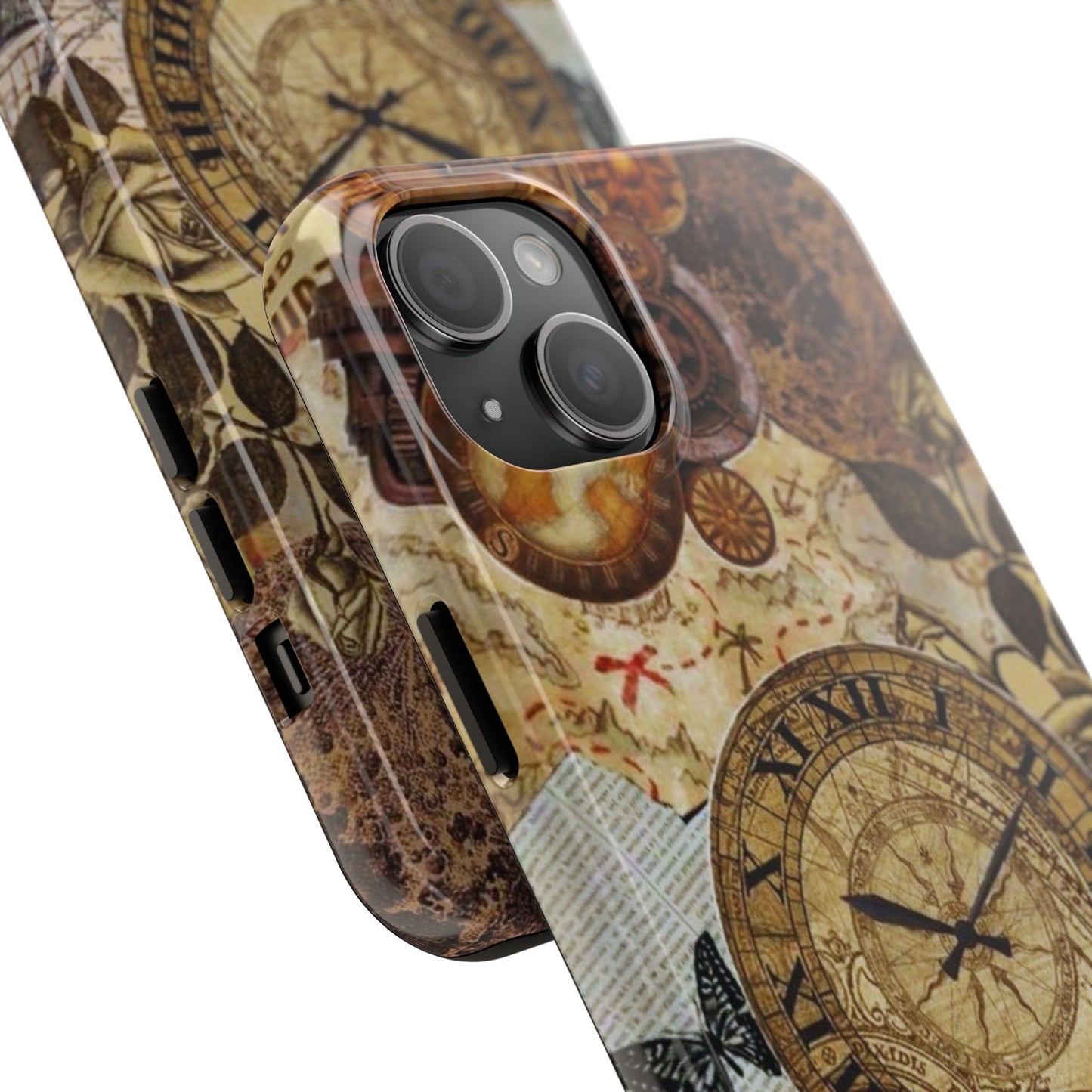 Steampunk Vintage Adventure iPhone Case – Dual - Layer Protection with Antique Map and Clock Design - BOGO Cases