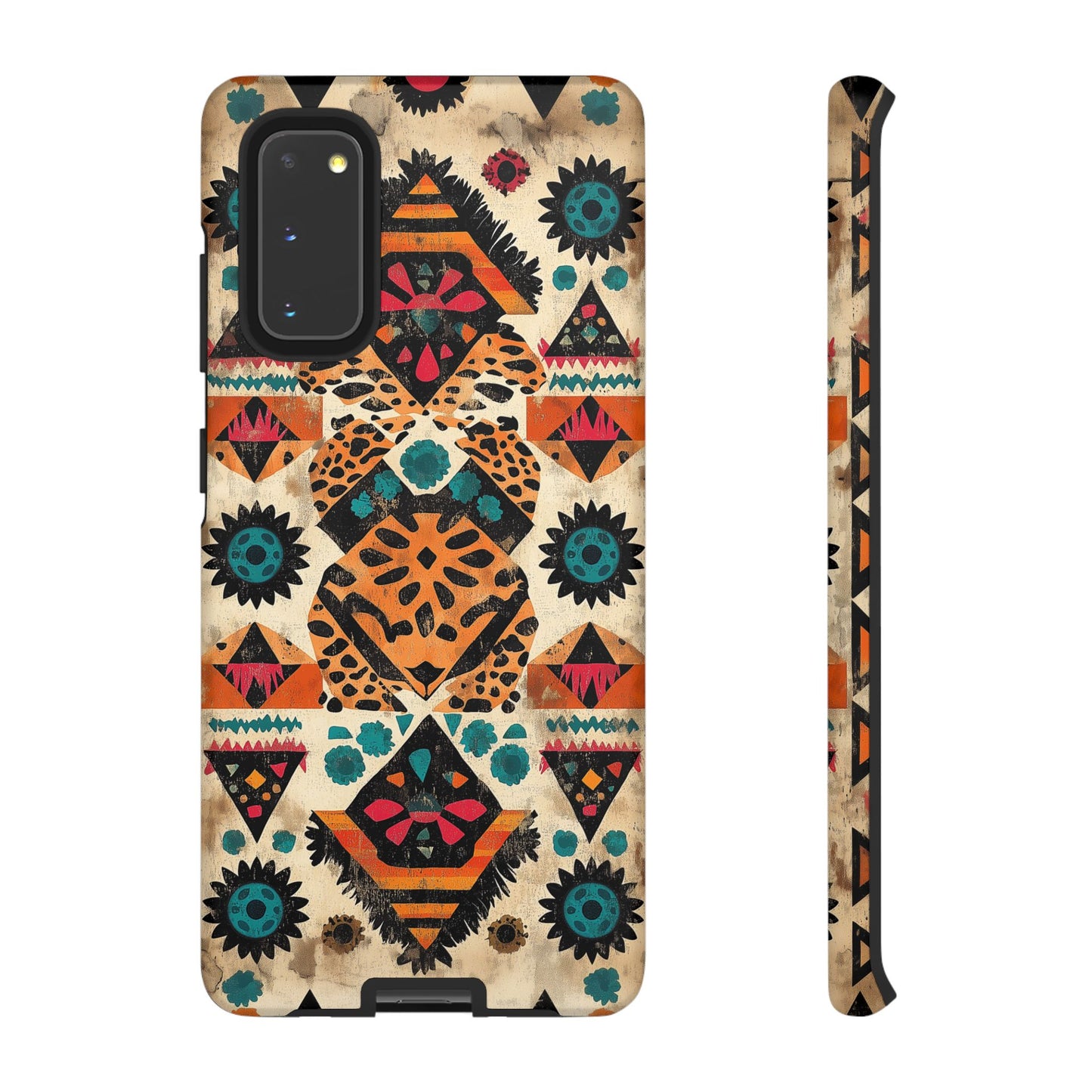 Bohemian Leopard & Tribal Floral Tough Samsung Galaxy Case – Vibrant Eclectic Design, Dual-Layer Protection