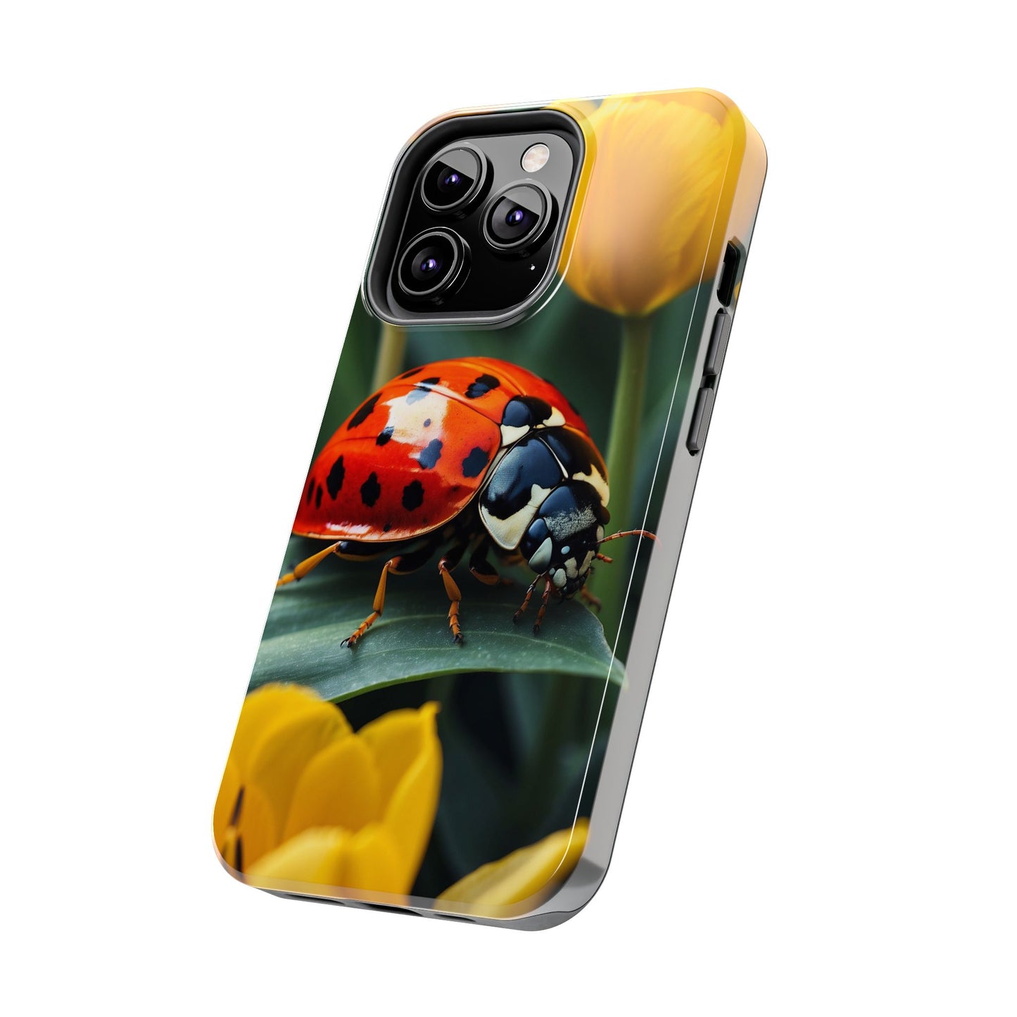 iPhone Case: Vibrant Ladybug Amidst a Lush Yellow Flower Garden