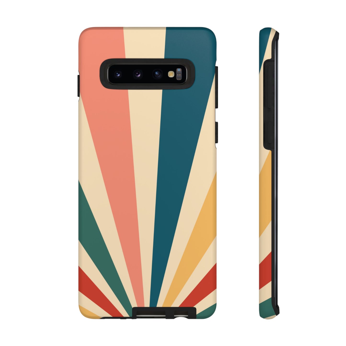 Retro Sunbeam Samsung Galaxy Case – 70s-Inspired Radiating Stripes in Coral, Teal, and Mustard