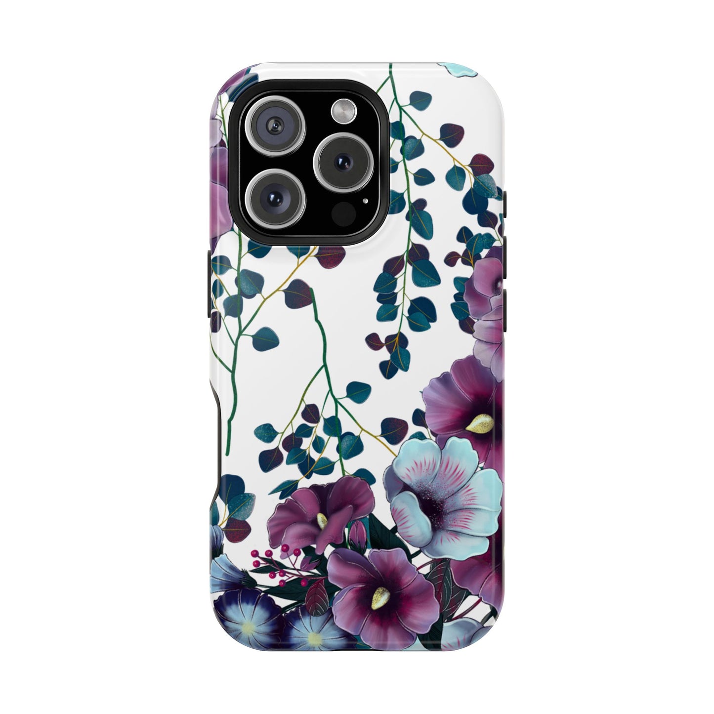 Moody Purple & Teal Floral MagSafe iPhone Series Case – Elegant Botanical Design