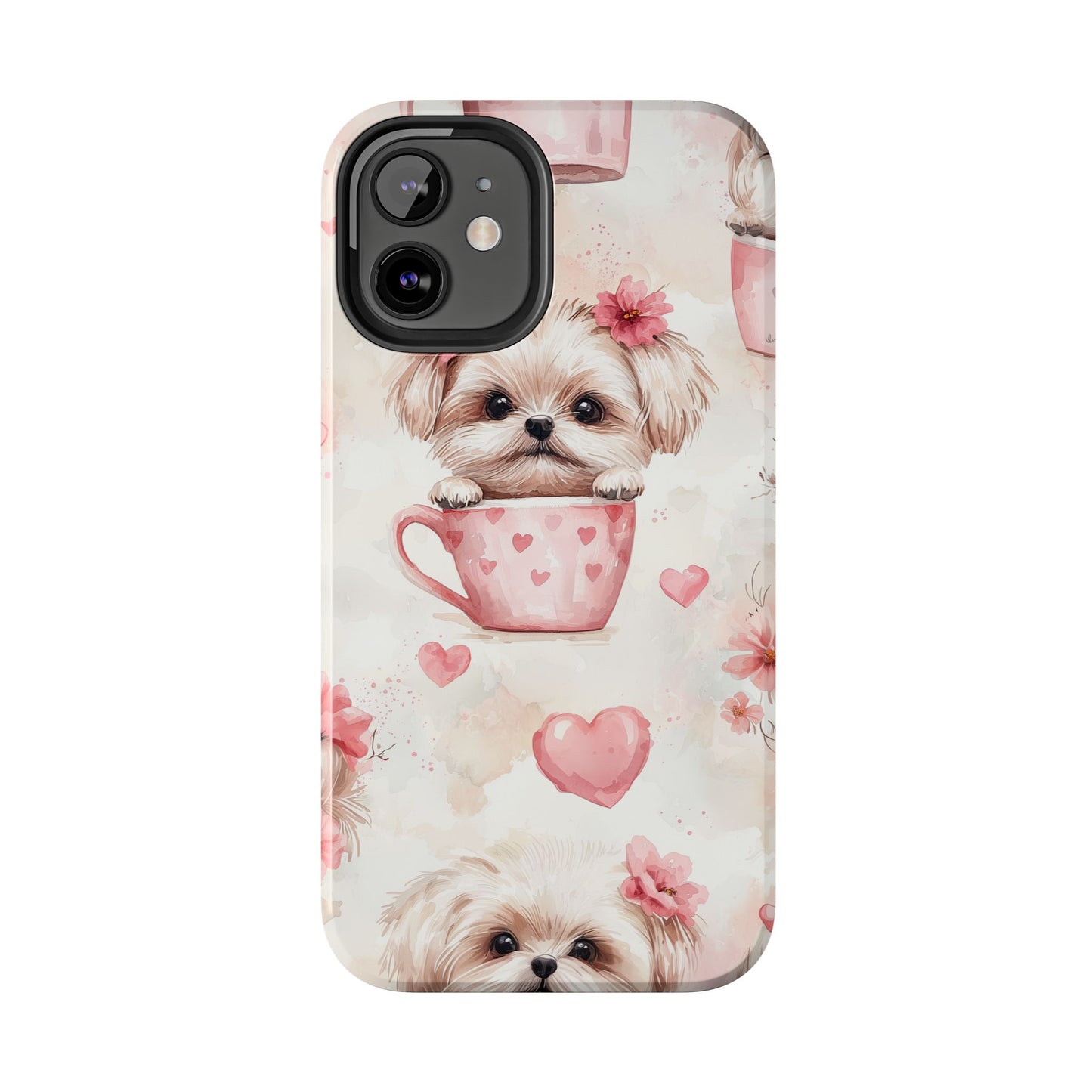 Floral Puppy in Teacup iPhone Case – Cute Pink Flower Design, Tough Dual - Layer Protection - BOGO Cases