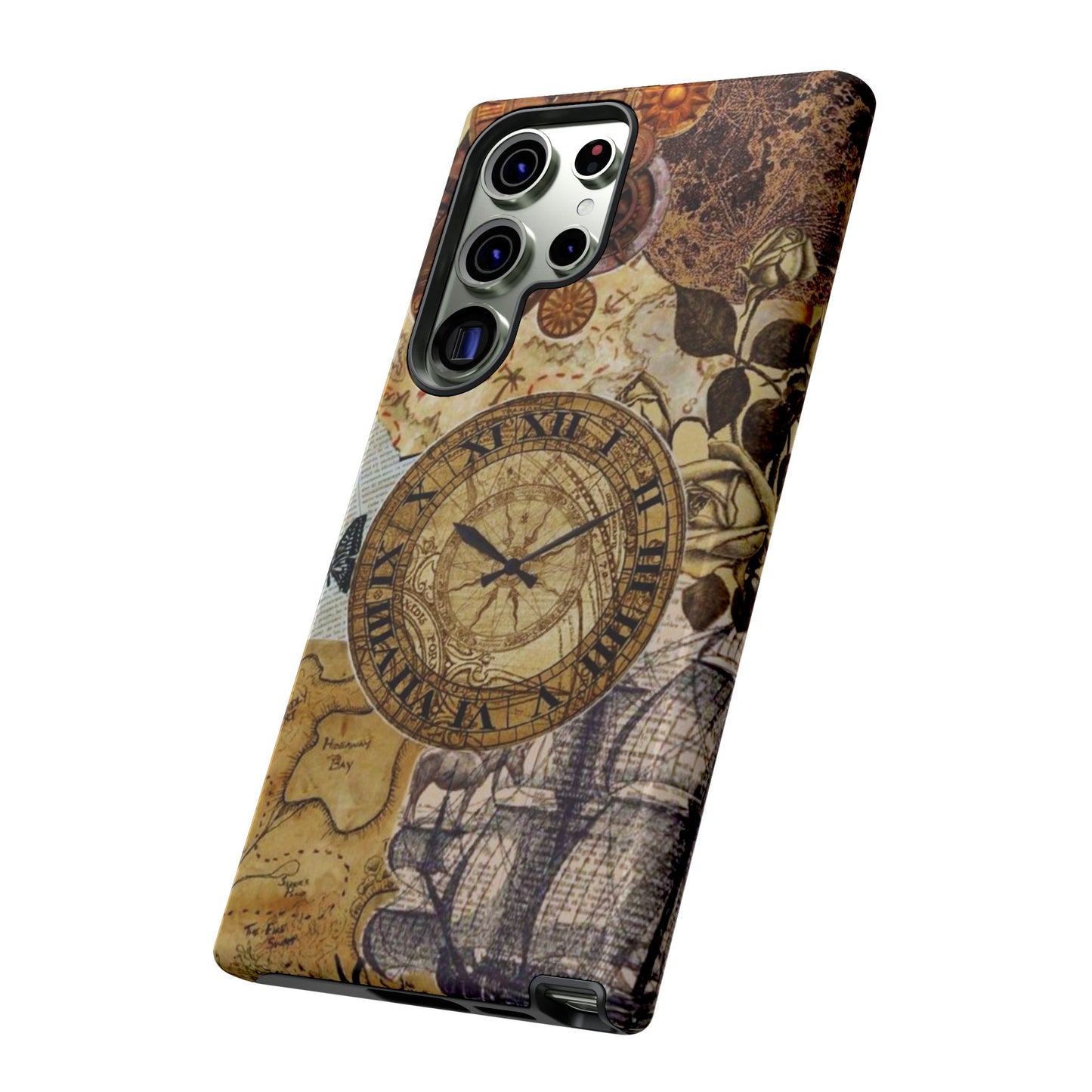 Steampunk Vintage Adventure Samsung Galaxy Case – Dual-Layer Protection with Antique Map and Clock Design