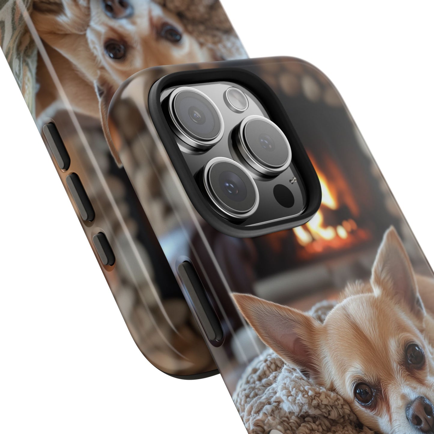 Relaxing Chihuahua by Fireplace iPhone Case – Warm and Stylish Protection