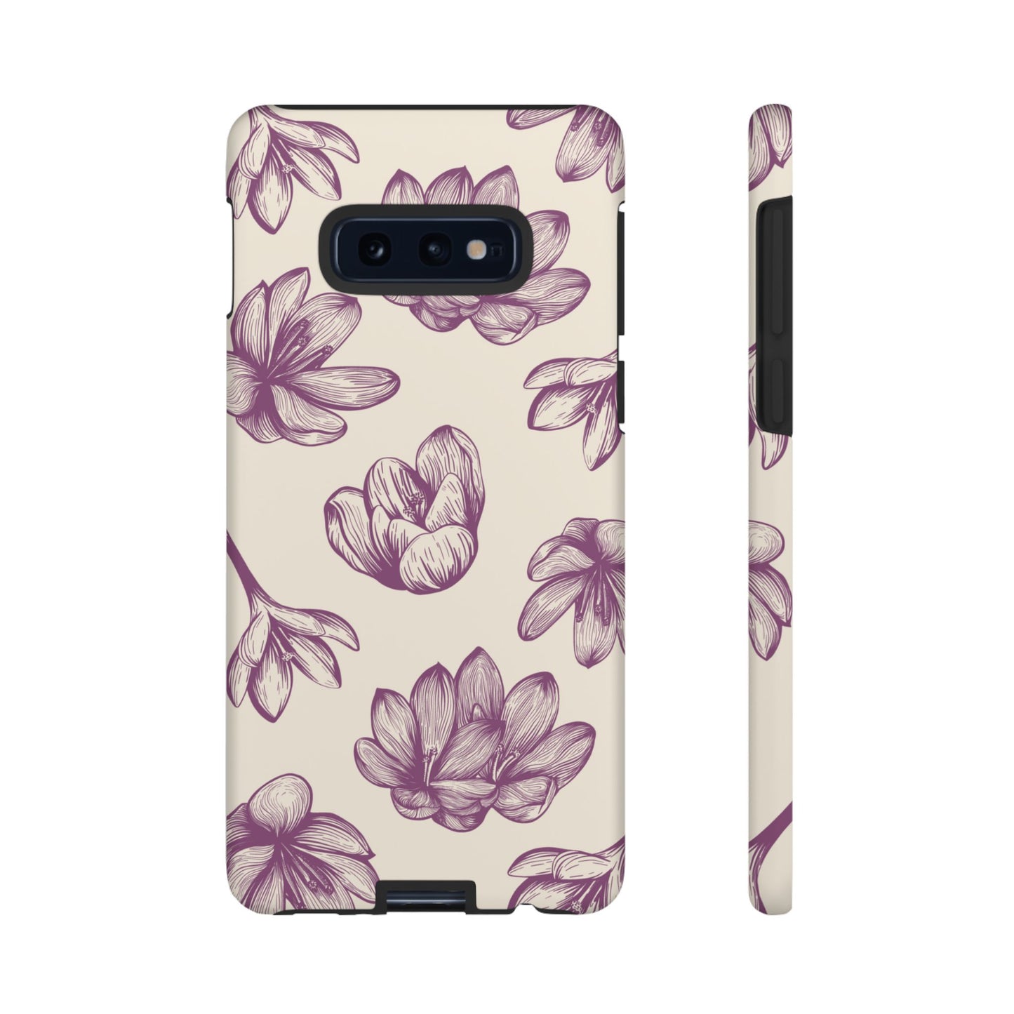 Vintage Botanical Floral Tough Samsung Galaxy  Case – Hand-Drawn Purple Flowers, Shockproof Design