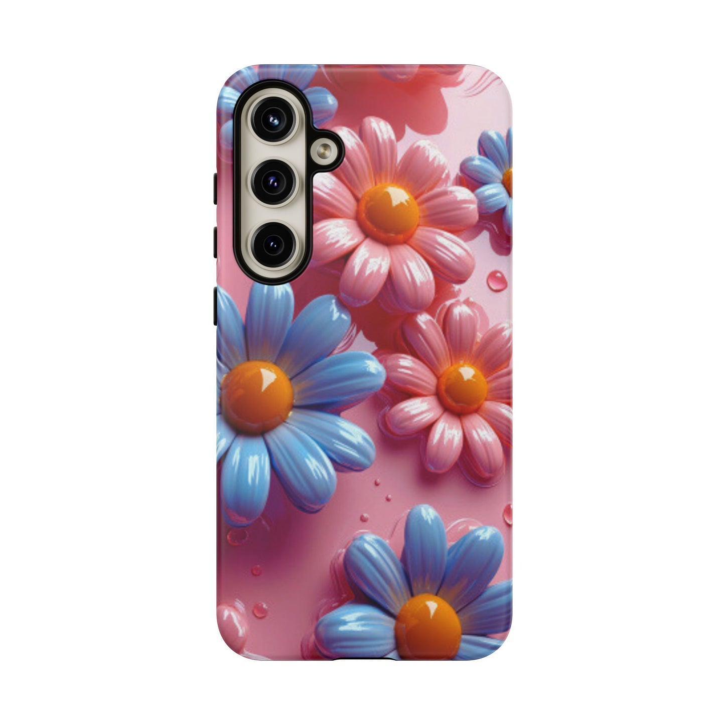 Pastel Daisy 3D Samsung Galaxy  Case – Glossy Pink and Blue Floral Design, Full Protection