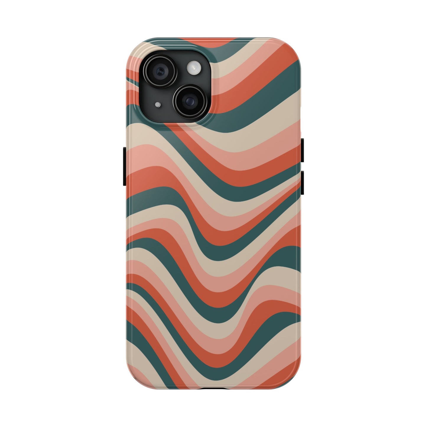 Groovy Waves iPhone Case – Retro 70s-Inspired Stripes in Coral, Cream, and Teal