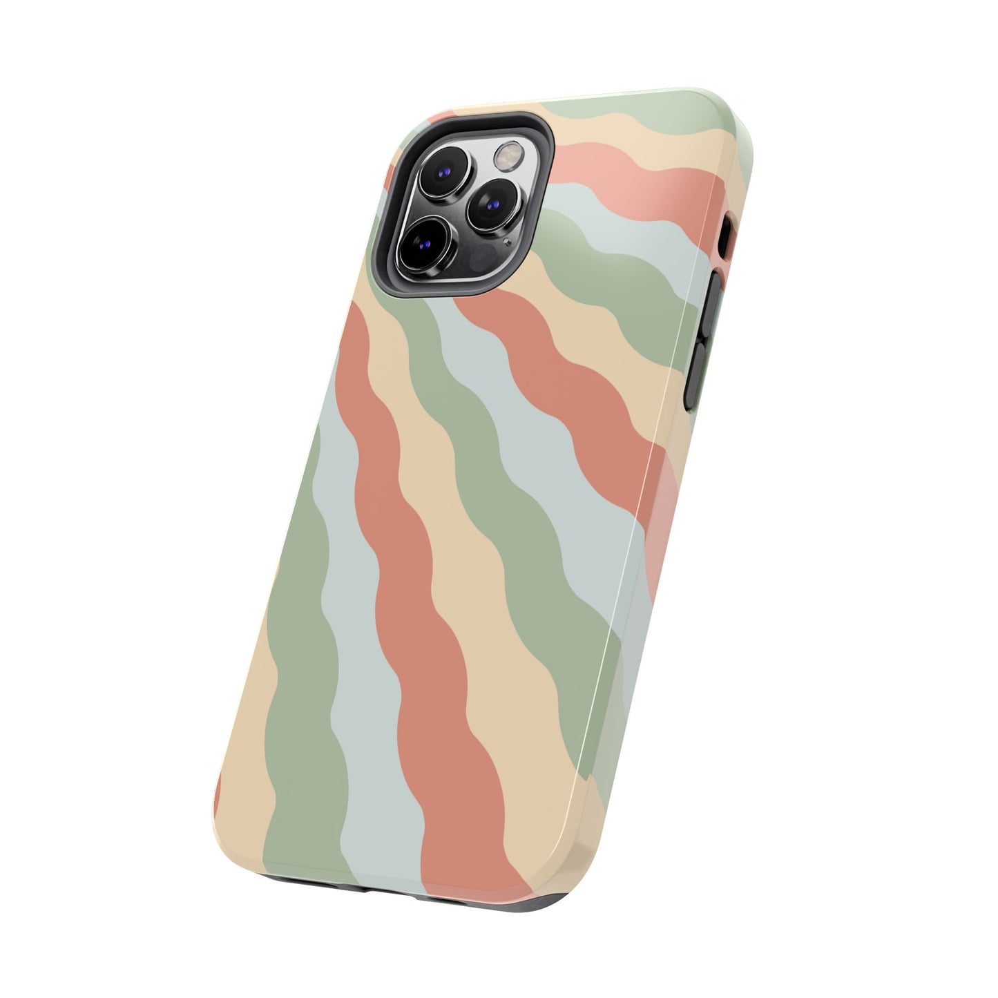 Earthy Retro Waves iPhone Case – 70s-Inspired Wavy Stripes in Soft Green, Cream, and Rust