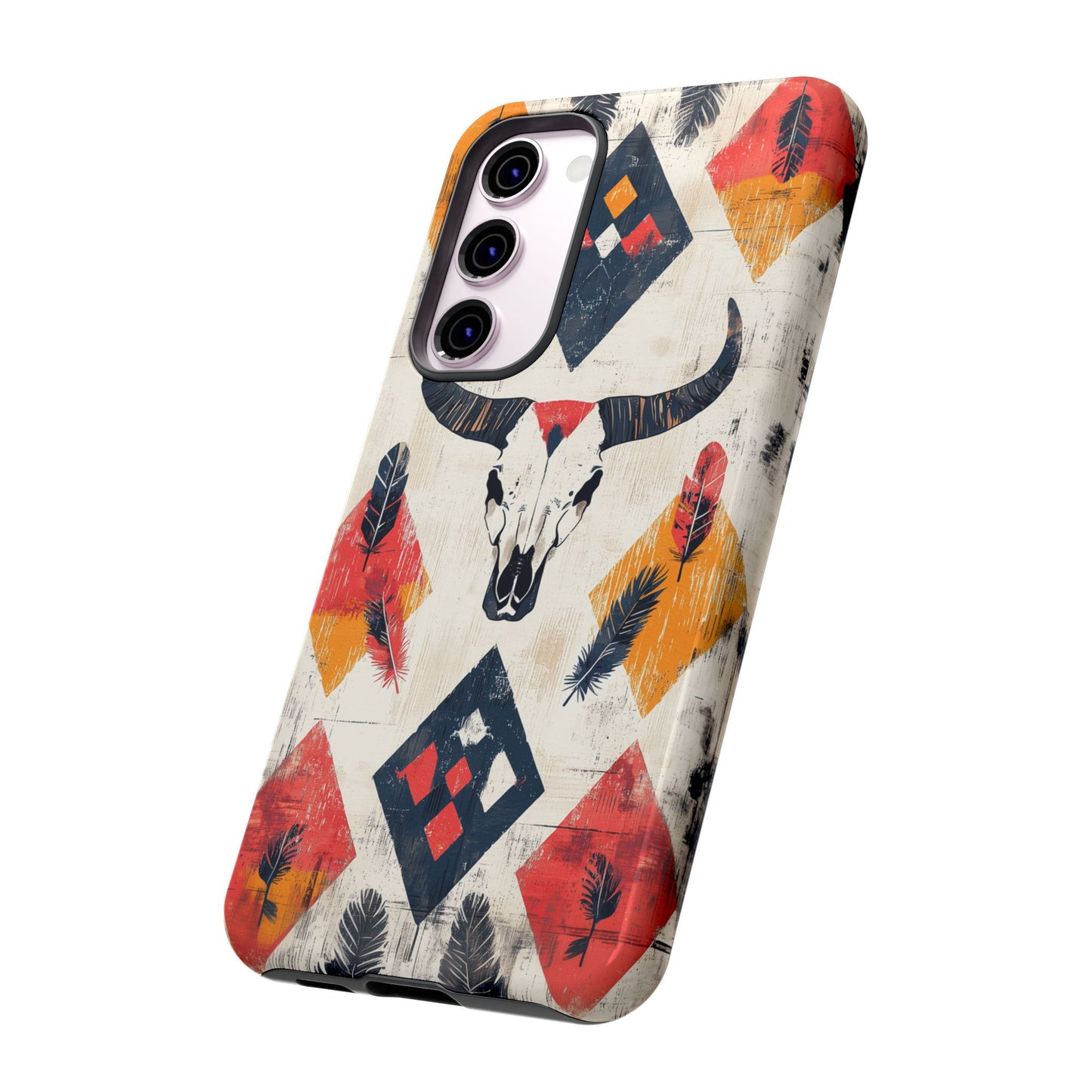 Western Bull Skull & Feathers Tough Samsung Galaxy Case – Bold Tribal Design, Dual-Layer Protection