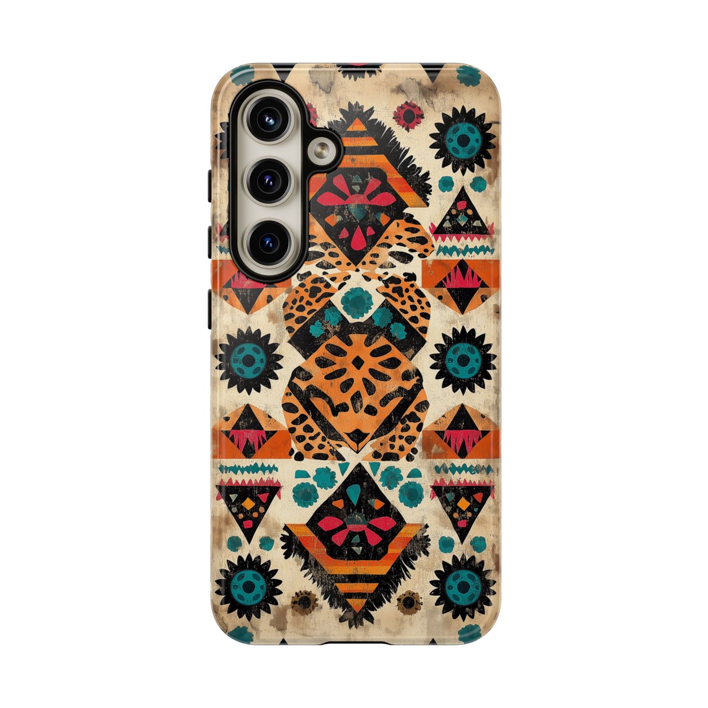Bohemian Leopard & Tribal Floral Tough Samsung Galaxy Case – Vibrant Eclectic Design, Dual-Layer Protection